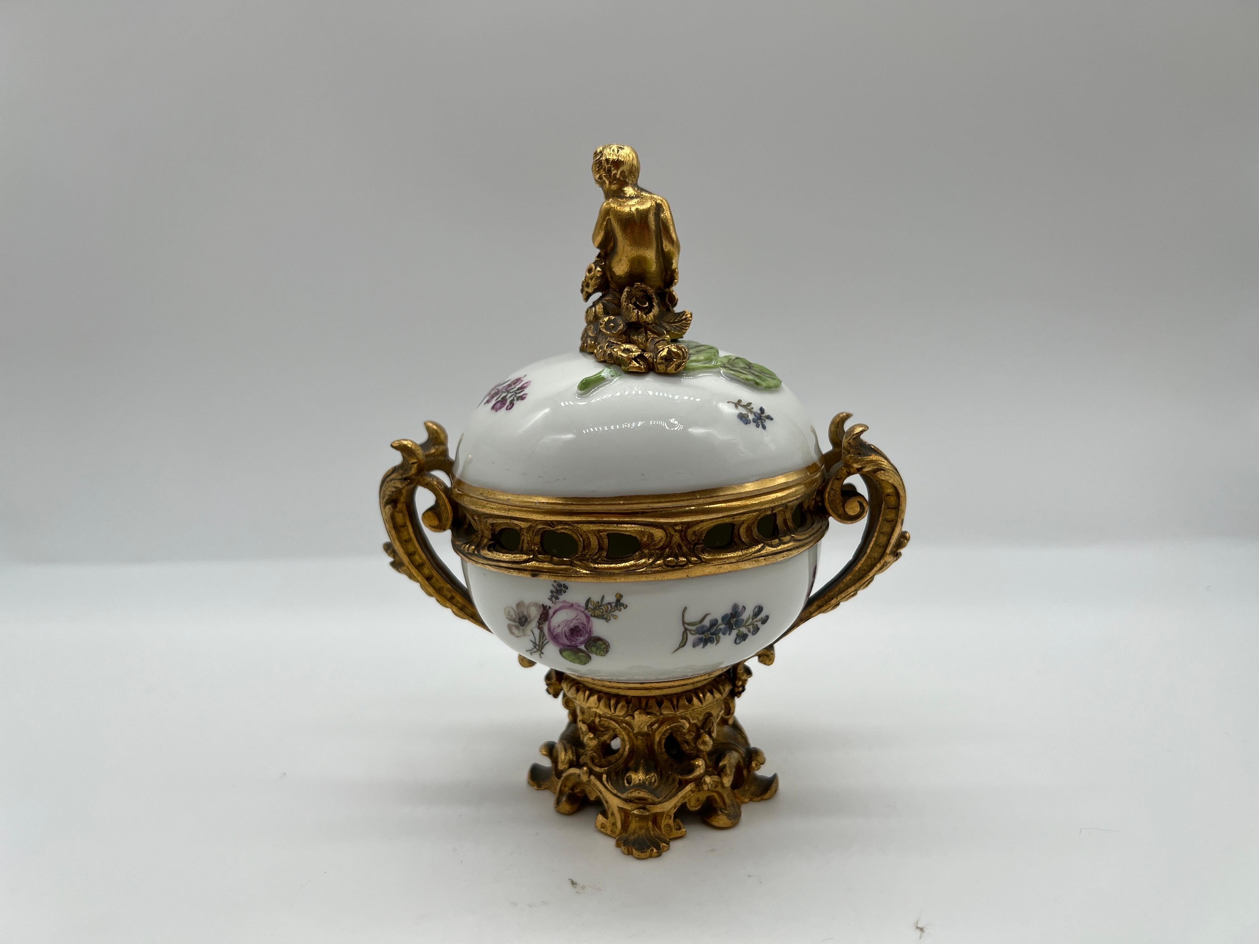 19th Century Meissen Porcelain & Bronze Ormolu Mounted Potpourri Urns 1