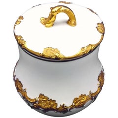 19th Century Meissen Porcelain Cookie Jar White Gold Decorated Marked Stamped