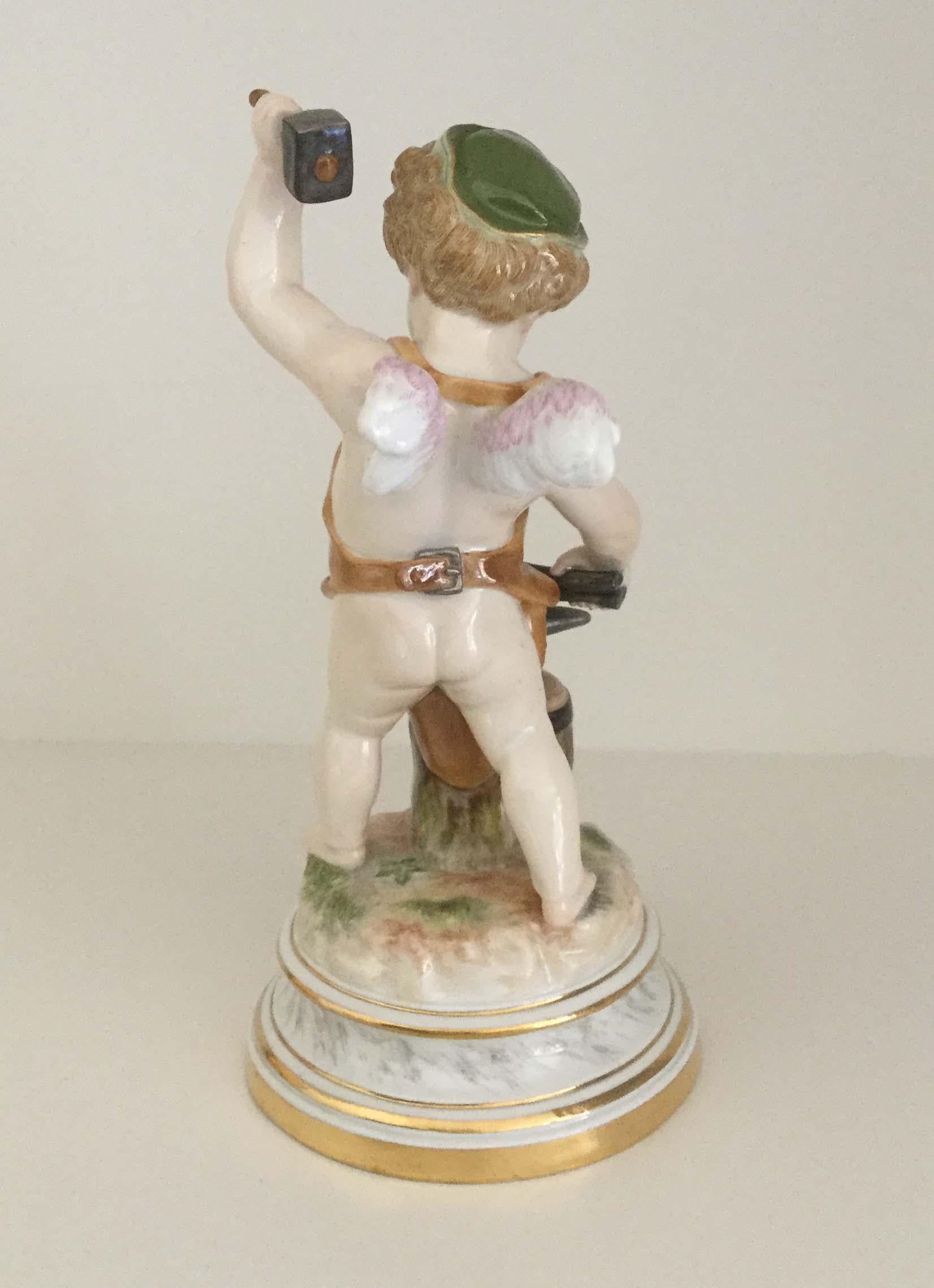 German Meissen Porcelain Figurine Cupid Blacksmith, 19th Century