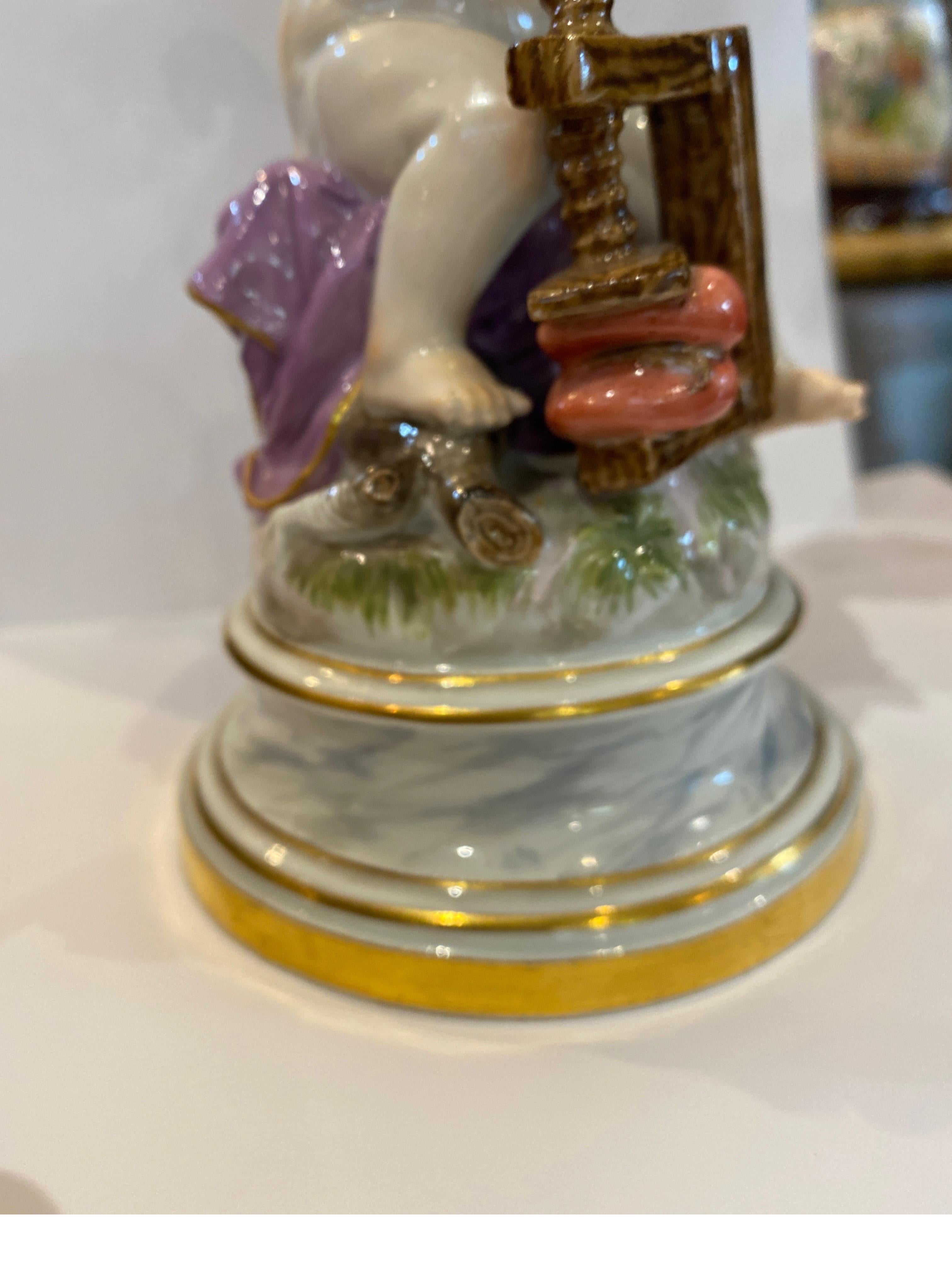 English 19th Century Meissen Porcelain Figure of Cupid with a Cheese Press
 For Sale
