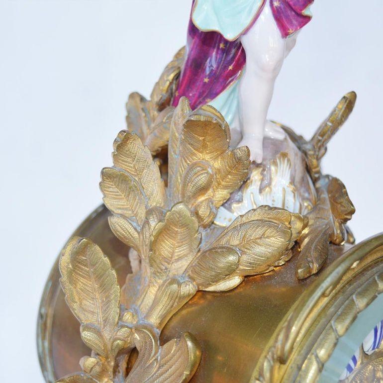 19. Jahrhundert Meissen Porcelain & vergoldete Bronze Uhr von Japy Frères Grand Med im Angebot 6