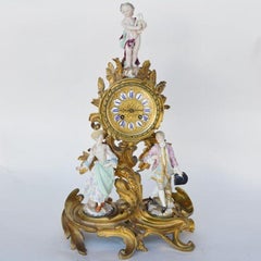 Reloj del siglo XIX de Meissen Porcelain y bronce dorado de Japy Frères Grand Med