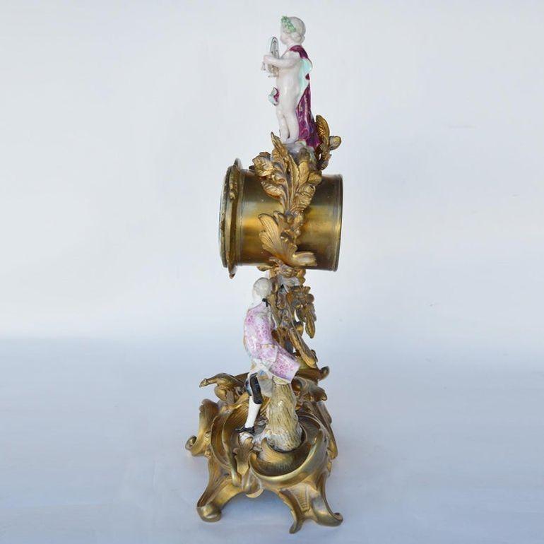 Rococo 19th Century Meissen Porcelain & Gilt Bronze Clock by Japy Frères Grand Med For Sale