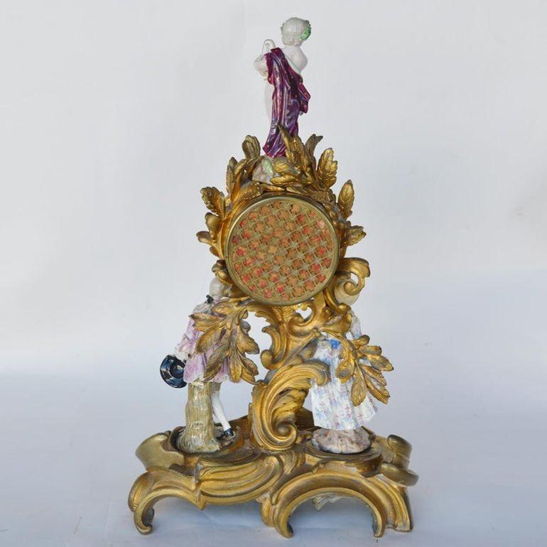 French 19th Century Meissen Porcelain & Gilt Bronze Clock by Japy Frères Grand Med For Sale
