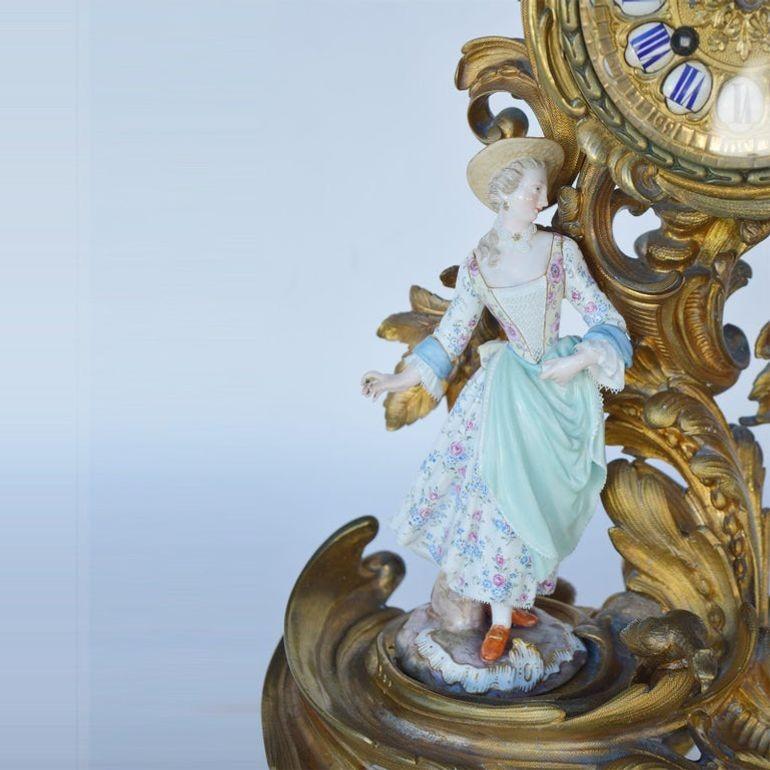 19. Jahrhundert Meissen Porcelain & vergoldete Bronze Uhr von Japy Frères Grand Med im Angebot 1