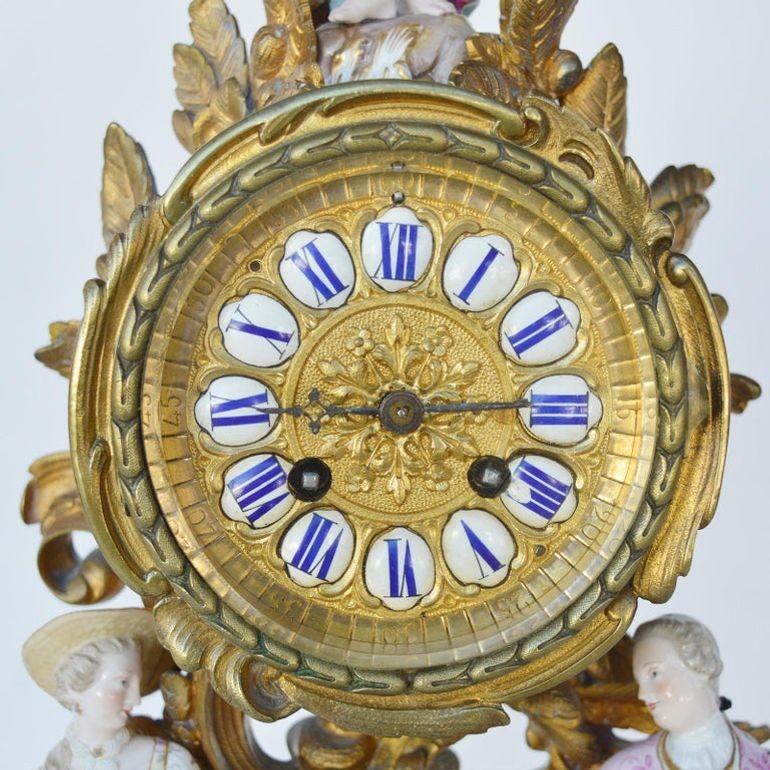 19. Jahrhundert Meissen Porcelain & vergoldete Bronze Uhr von Japy Frères Grand Med im Angebot 3