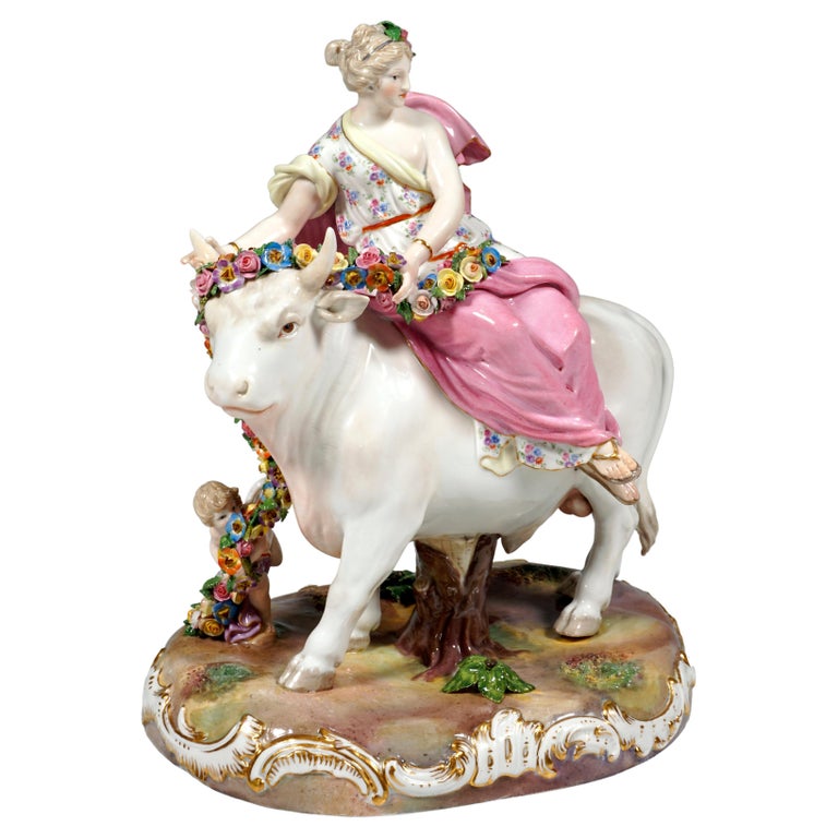 19th Century Meissen Porcelain Group 'Europe On The Bull', By C. G. Juechtzer For Sale