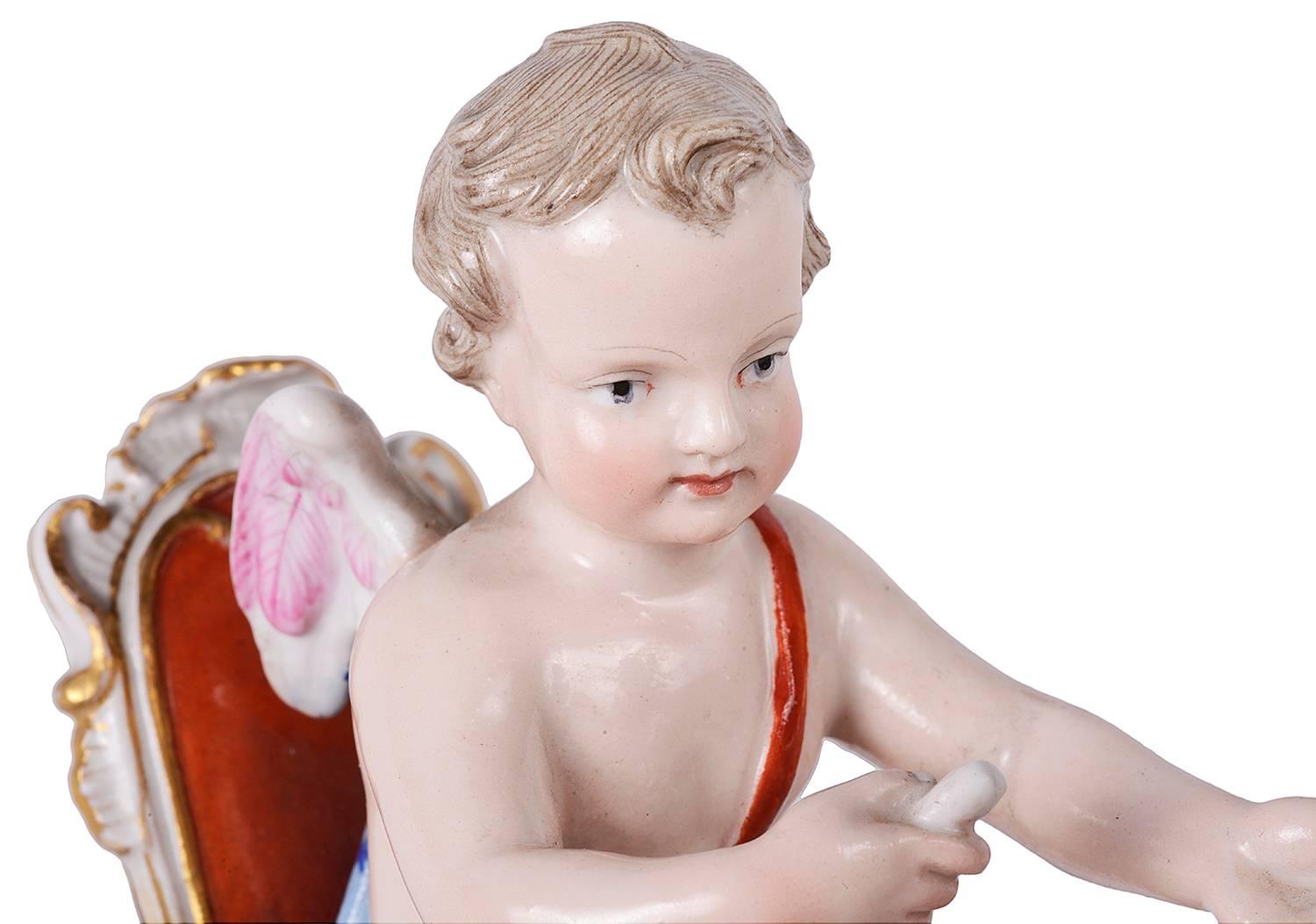 Peint à la main Groupe de manchons d'hommes aveugles en porcelaine de Meissen du 19ème siècle en vente