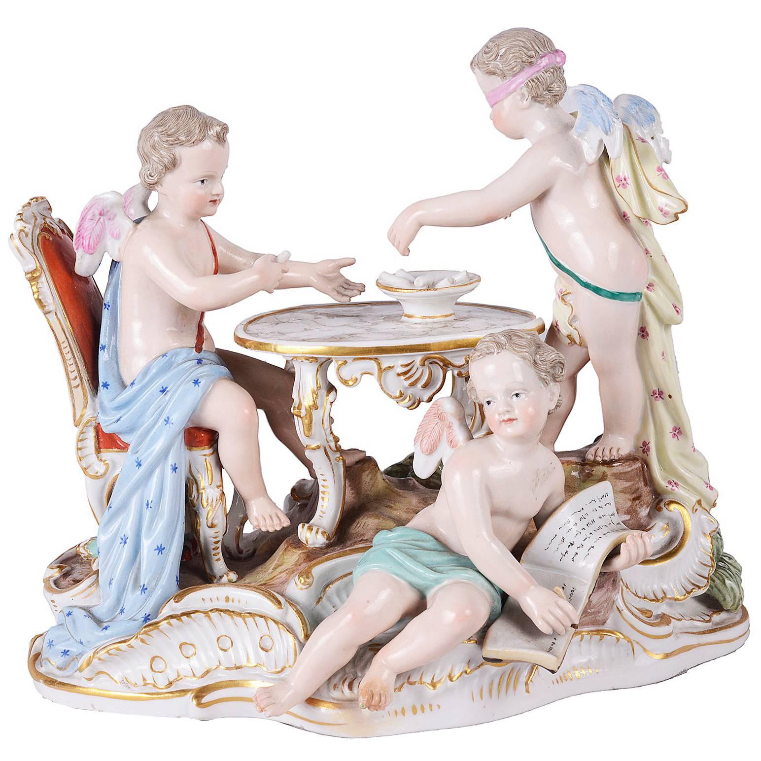 Groupe de manchons d'hommes aveugles en porcelaine de Meissen du 19ème siècle