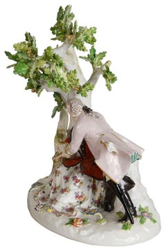 19th Century Meissen porcelain group of lovers under a tree.
