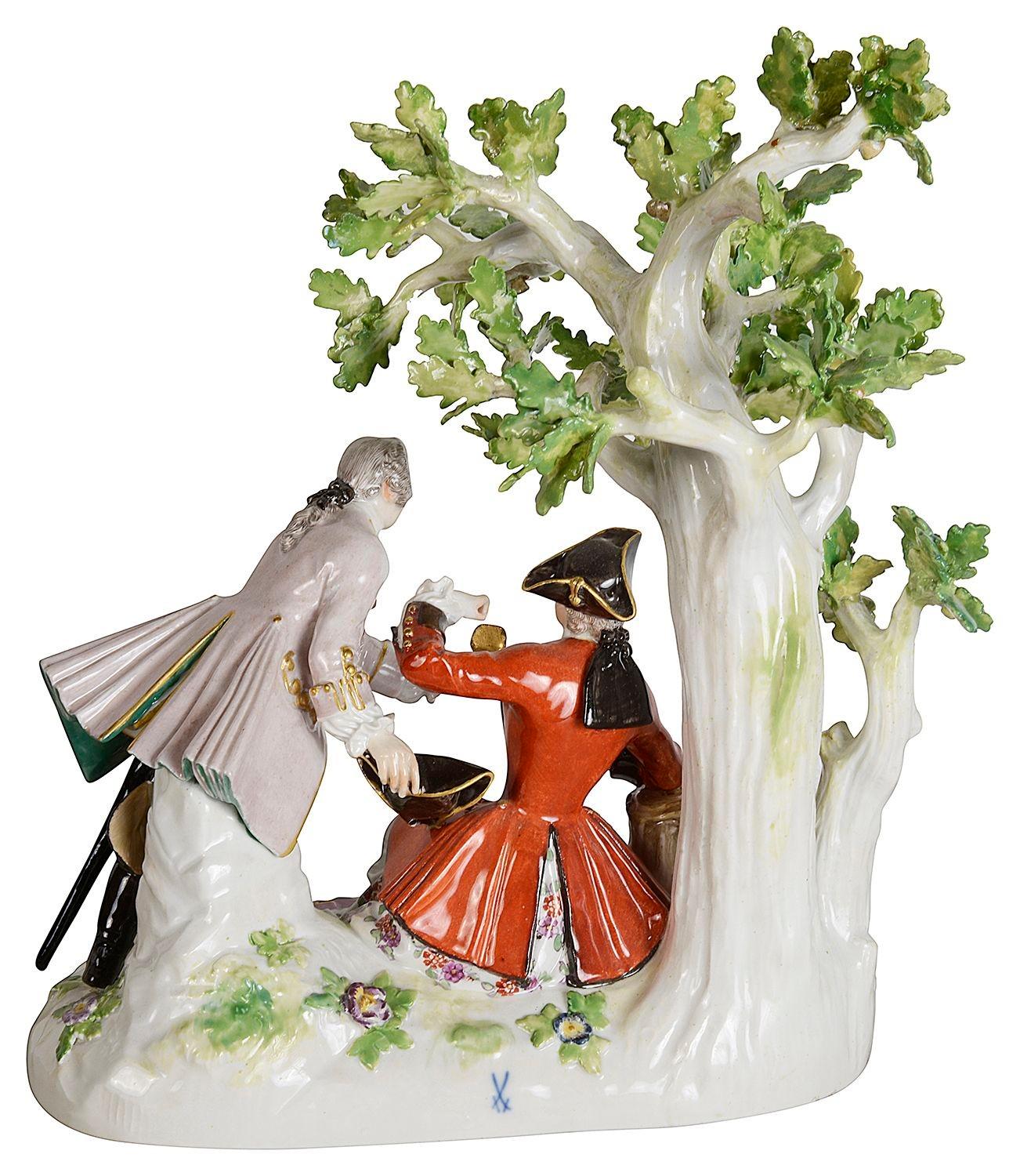 German 19th Century Meissen porcelain group of lovers under a tree. For Sale