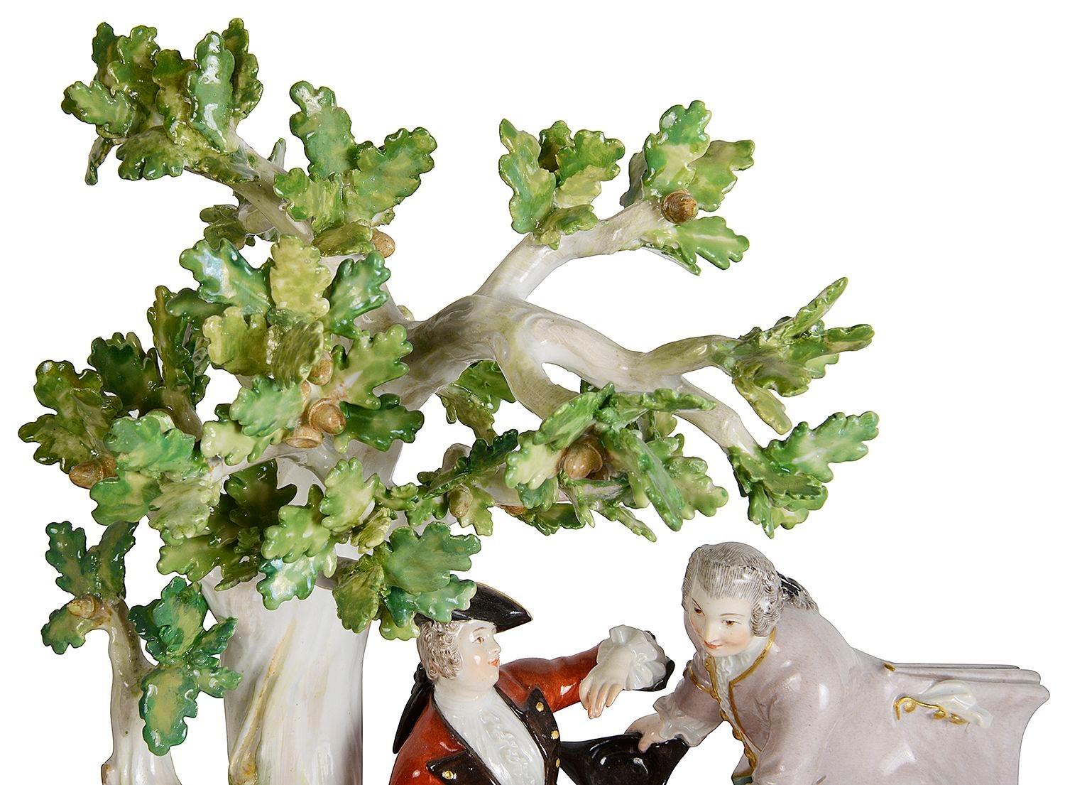 19th Century Meissen porcelain group of lovers under a tree. In Good Condition For Sale In Brighton, Sussex
