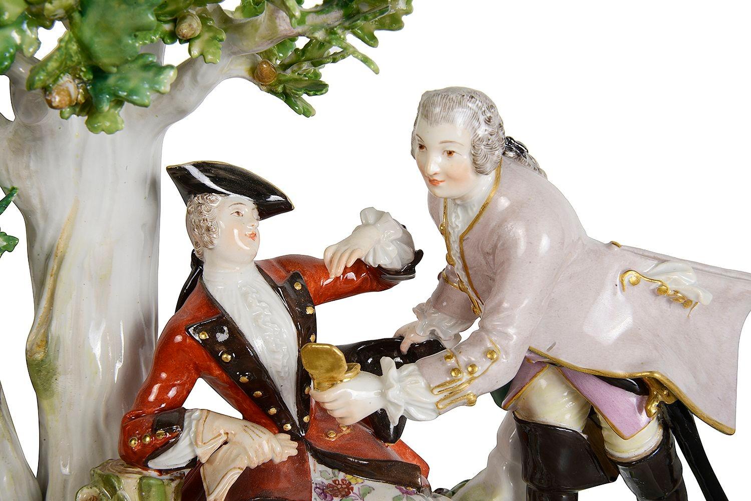 Porcelain 19th Century Meissen porcelain group of lovers under a tree. For Sale