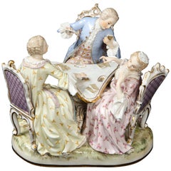 Antique 19th Century Meissen Porcelain Group of Three Card Players Gallant Figures