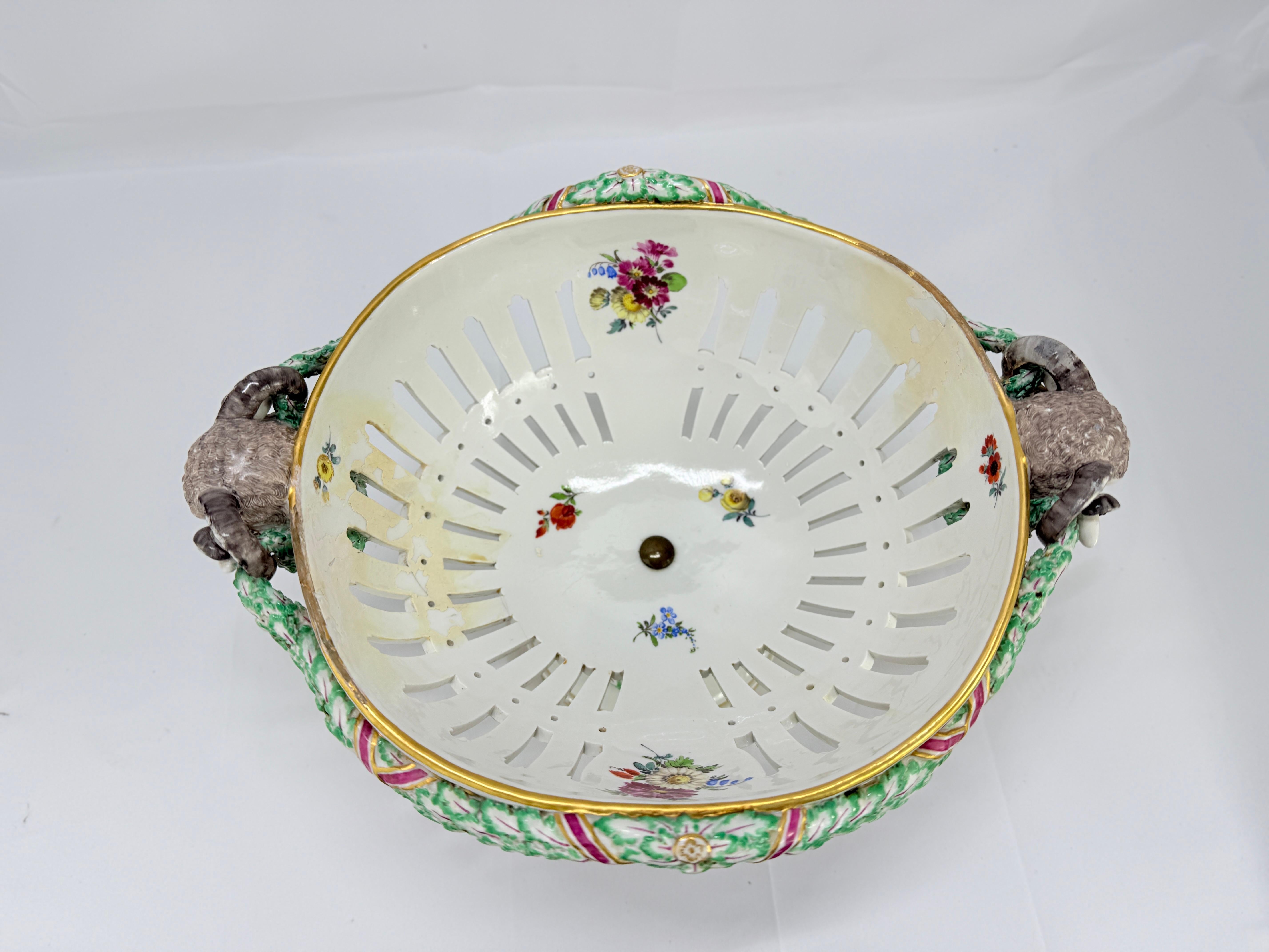 19th Century, Meissen Porcelain Ram's Head & Floral Centerpiece For Sale 6