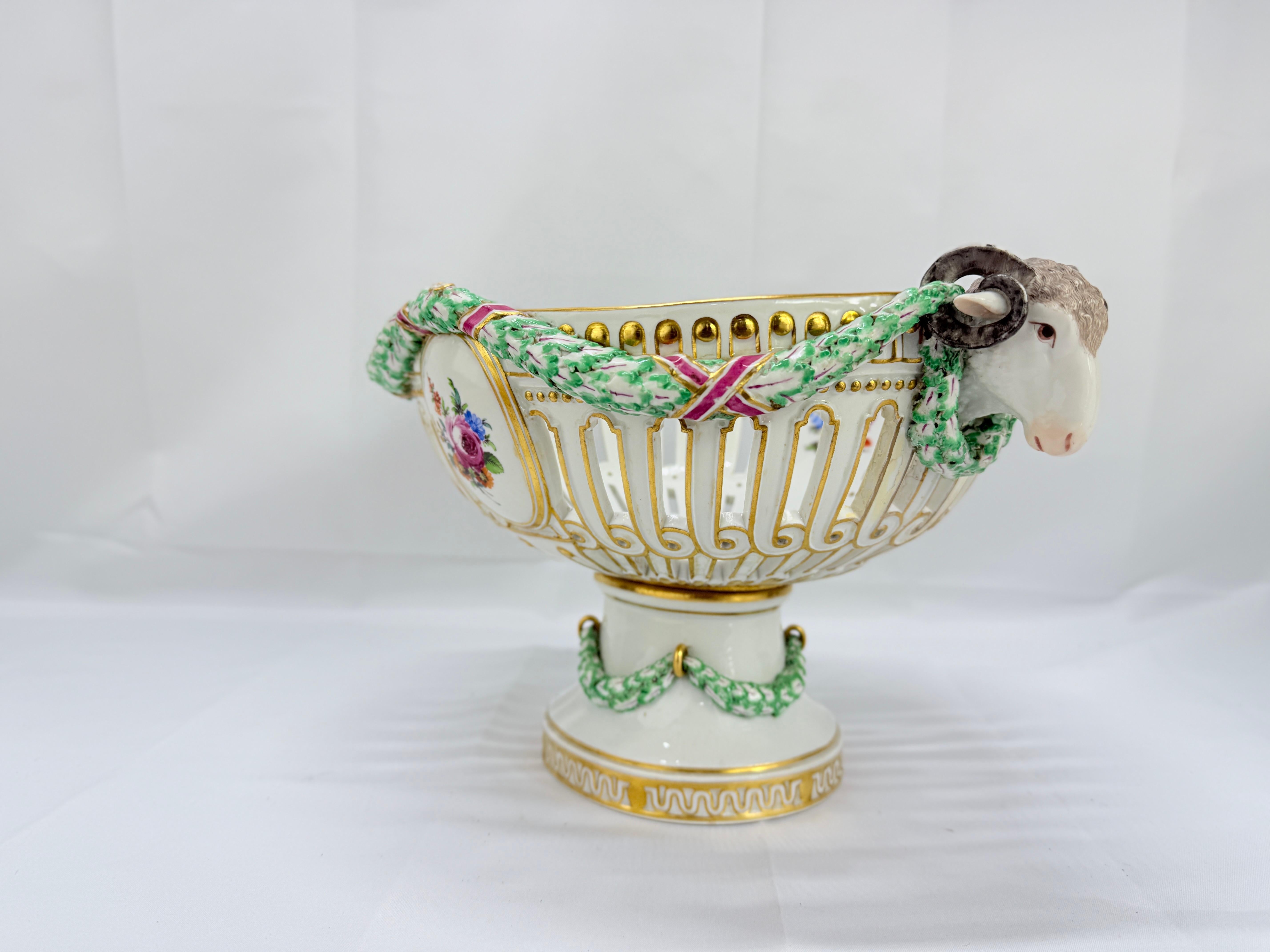 German 19th Century, Meissen Porcelain Ram's Head & Floral Centerpiece For Sale