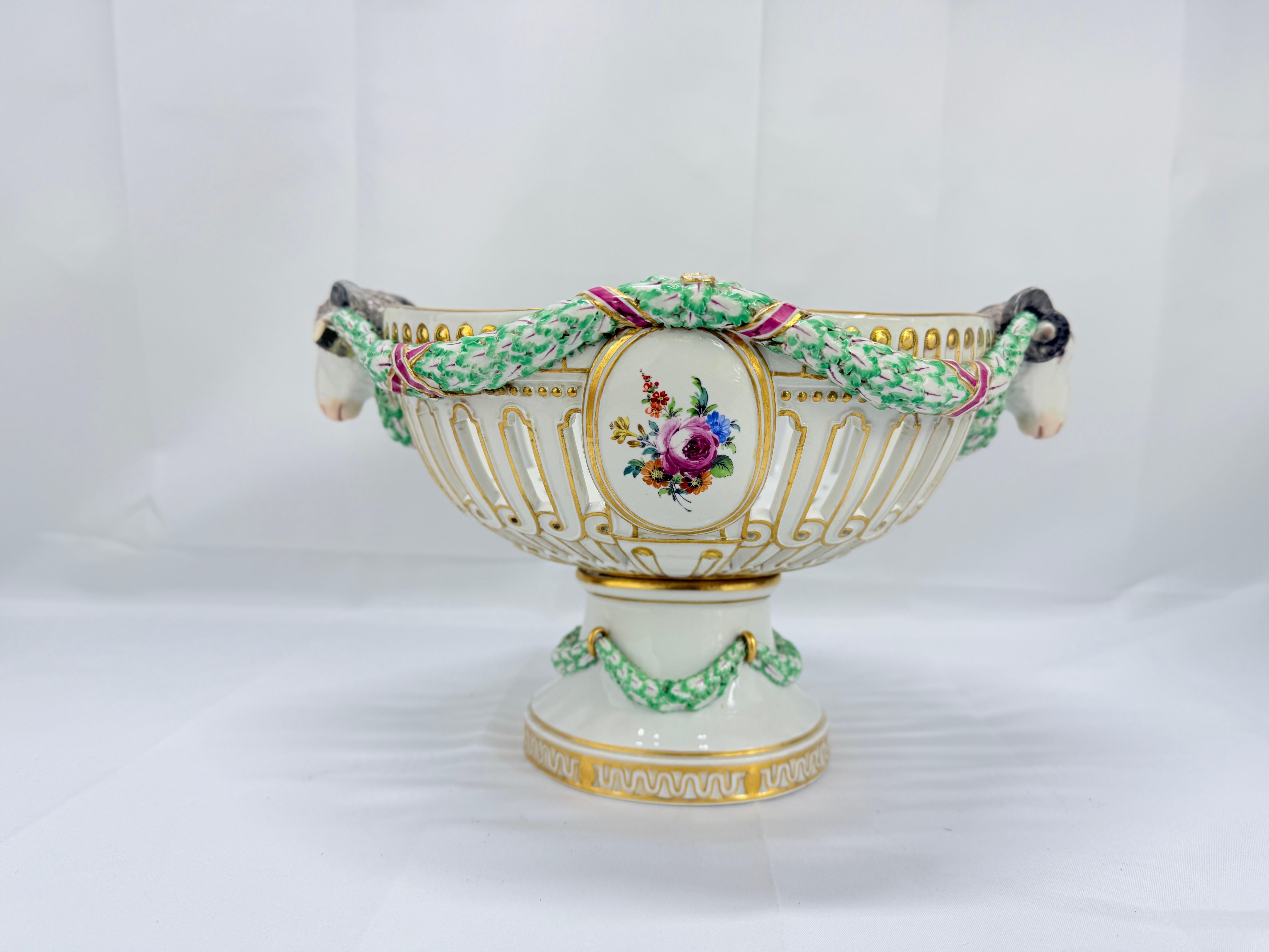 19th Century, Meissen Porcelain Ram's Head & Floral Centerpiece In Good Condition For Sale In Atlanta, GA