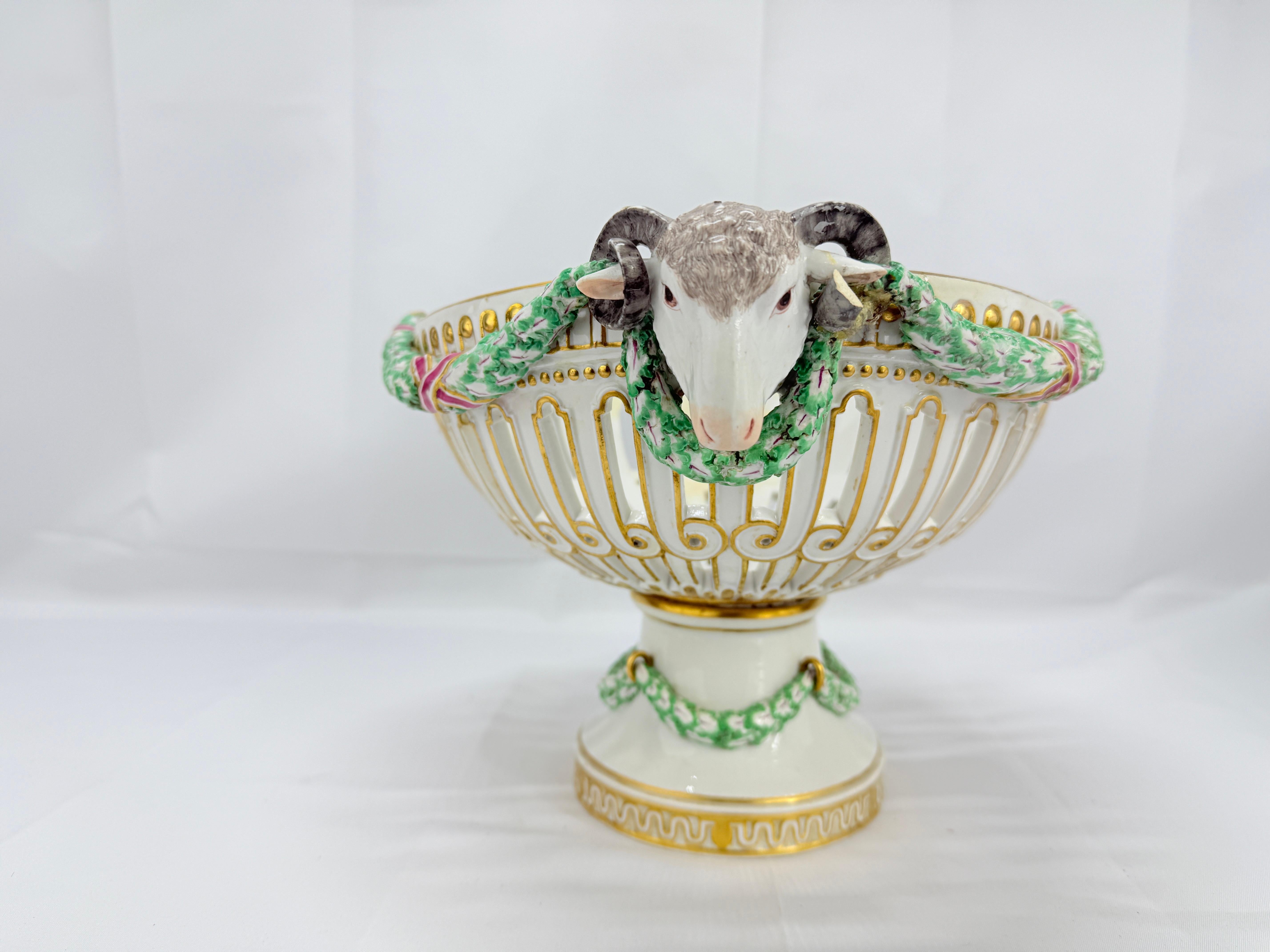 19th Century, Meissen Porcelain Ram's Head & Floral Centerpiece For Sale 2