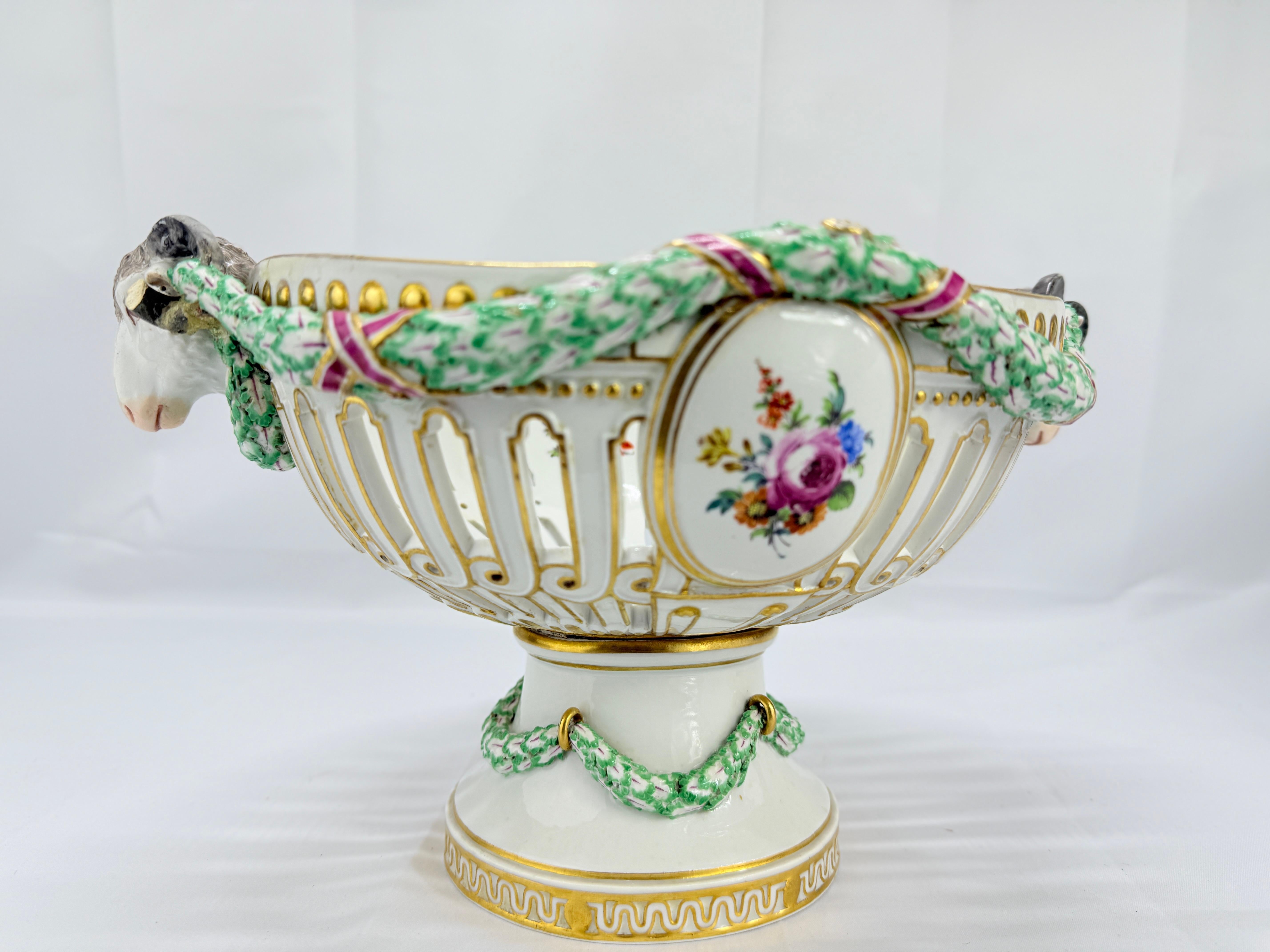 19th Century, Meissen Porcelain Ram's Head & Floral Centerpiece For Sale 3