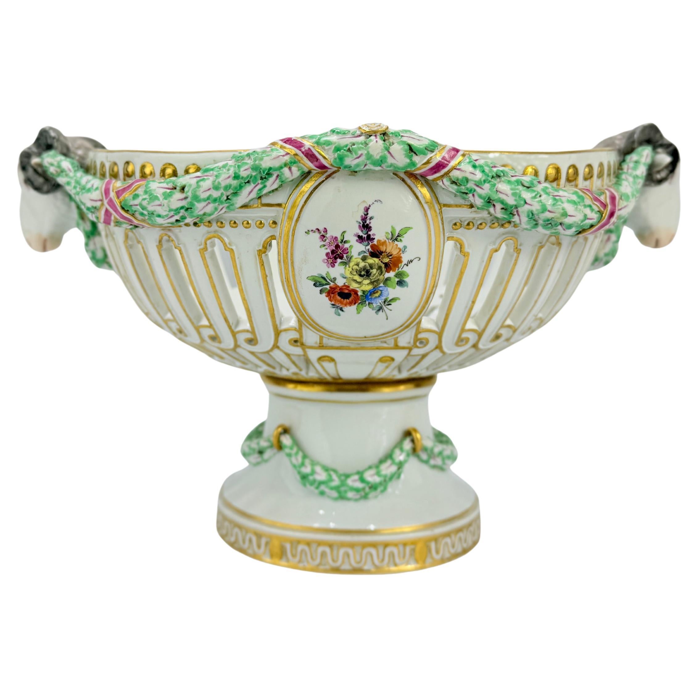 19th Century, Meissen Porcelain Ram's Head & Floral Centerpiece For Sale