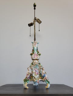 19th Century Meissen Porcelain Rococo Style Candlestick Table Lamp