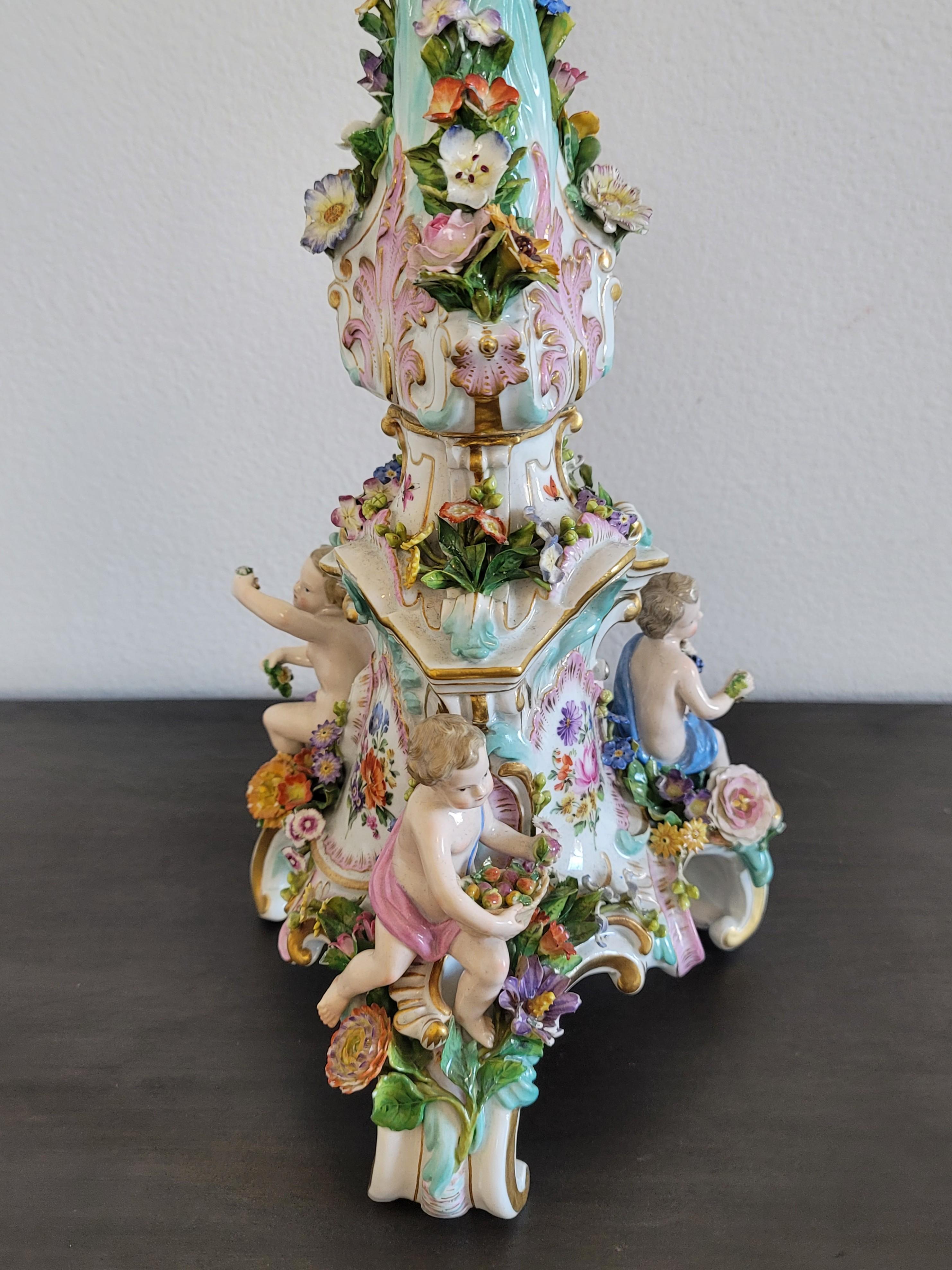 German 19th Century Meissen Porcelain Rococo Style Candlestick Table Lamp For Sale