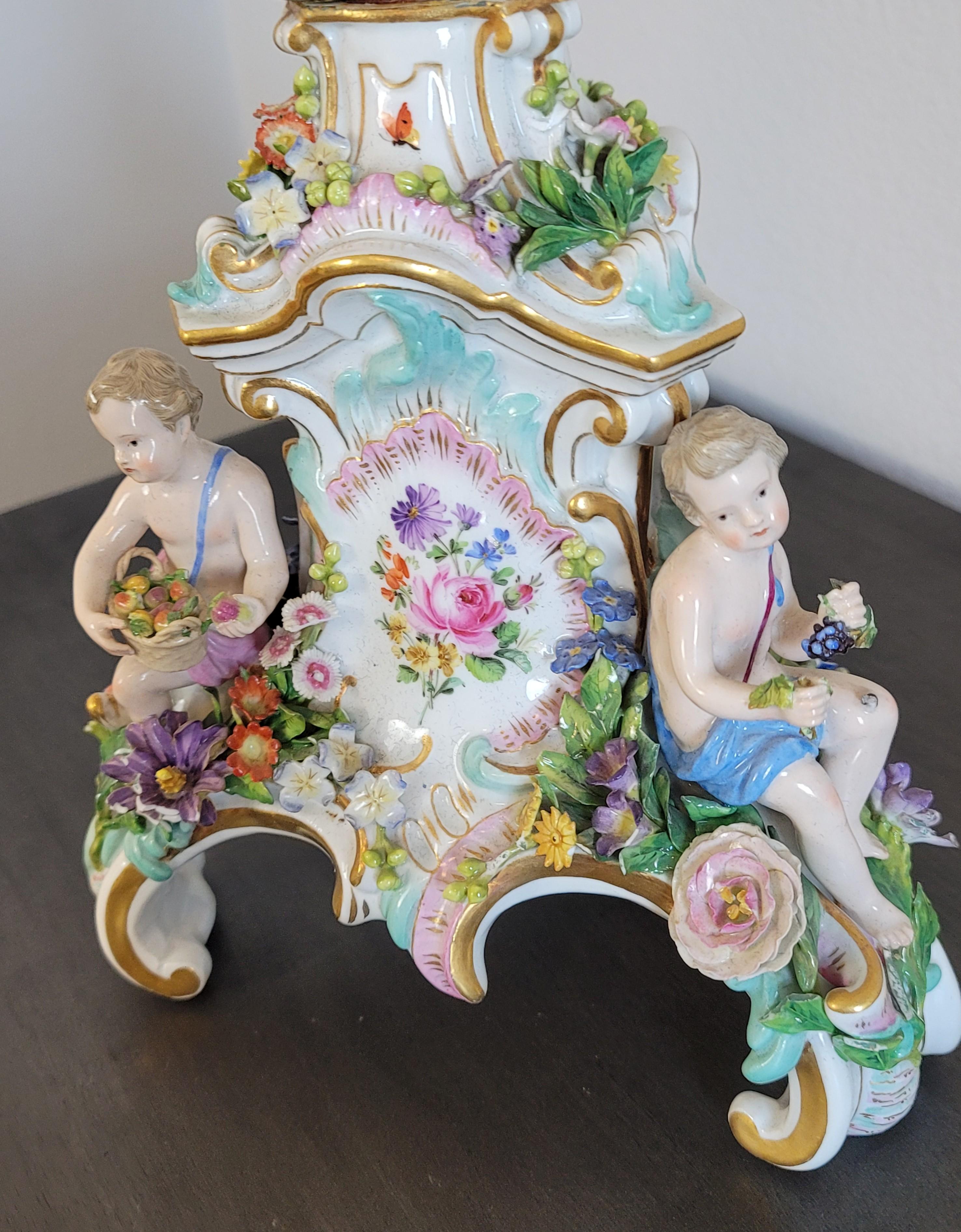 Hand-Painted 19th Century Meissen Porcelain Rococo Style Candlestick Table Lamp For Sale