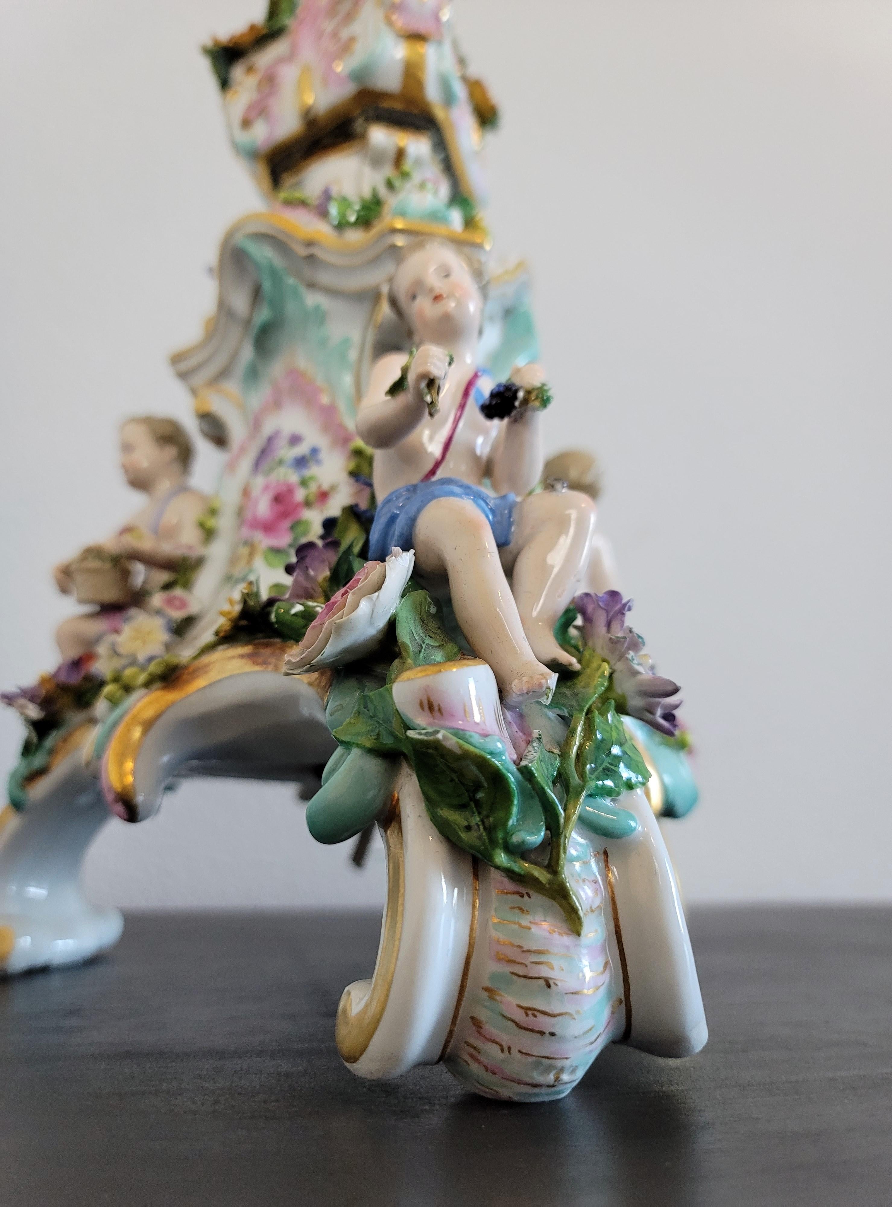 19th Century Meissen Porcelain Rococo Style Candlestick Table Lamp In Fair Condition For Sale In Forney, TX