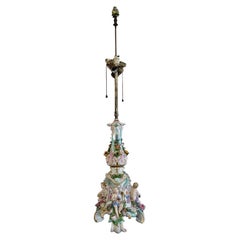 19th Century Meissen Porcelain Rococo Style Candlestick Table Lamp