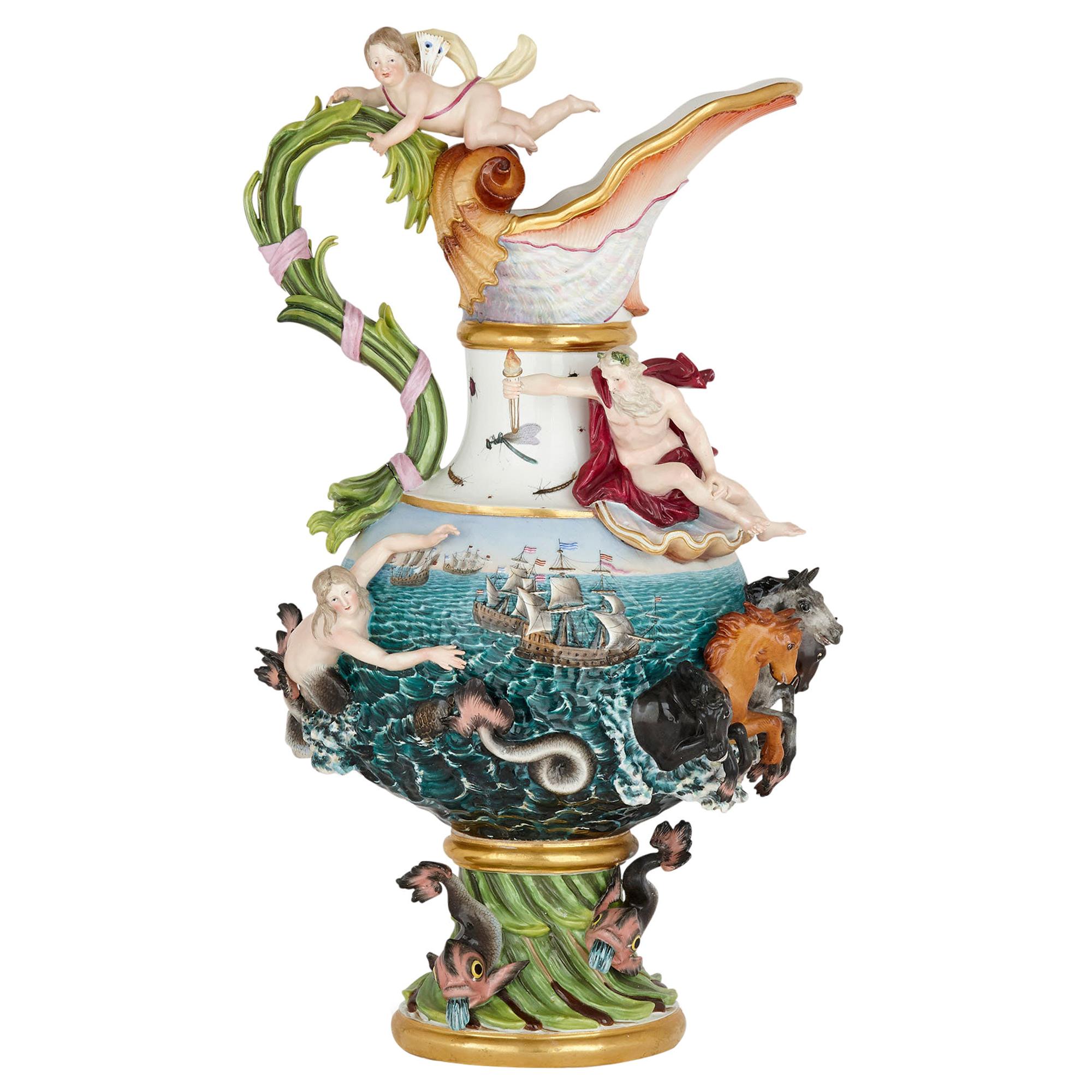 19th Century Meissen Porcelain 'Water' Elemental Ewer