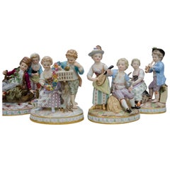 19th Century Meissen Porcelaine, the Four Saisons, Groups of Two Children