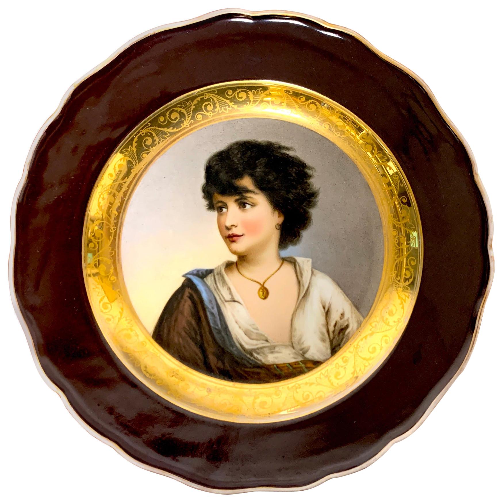 19th Century Meissen Portrait Plate of Young Girl with Necklace