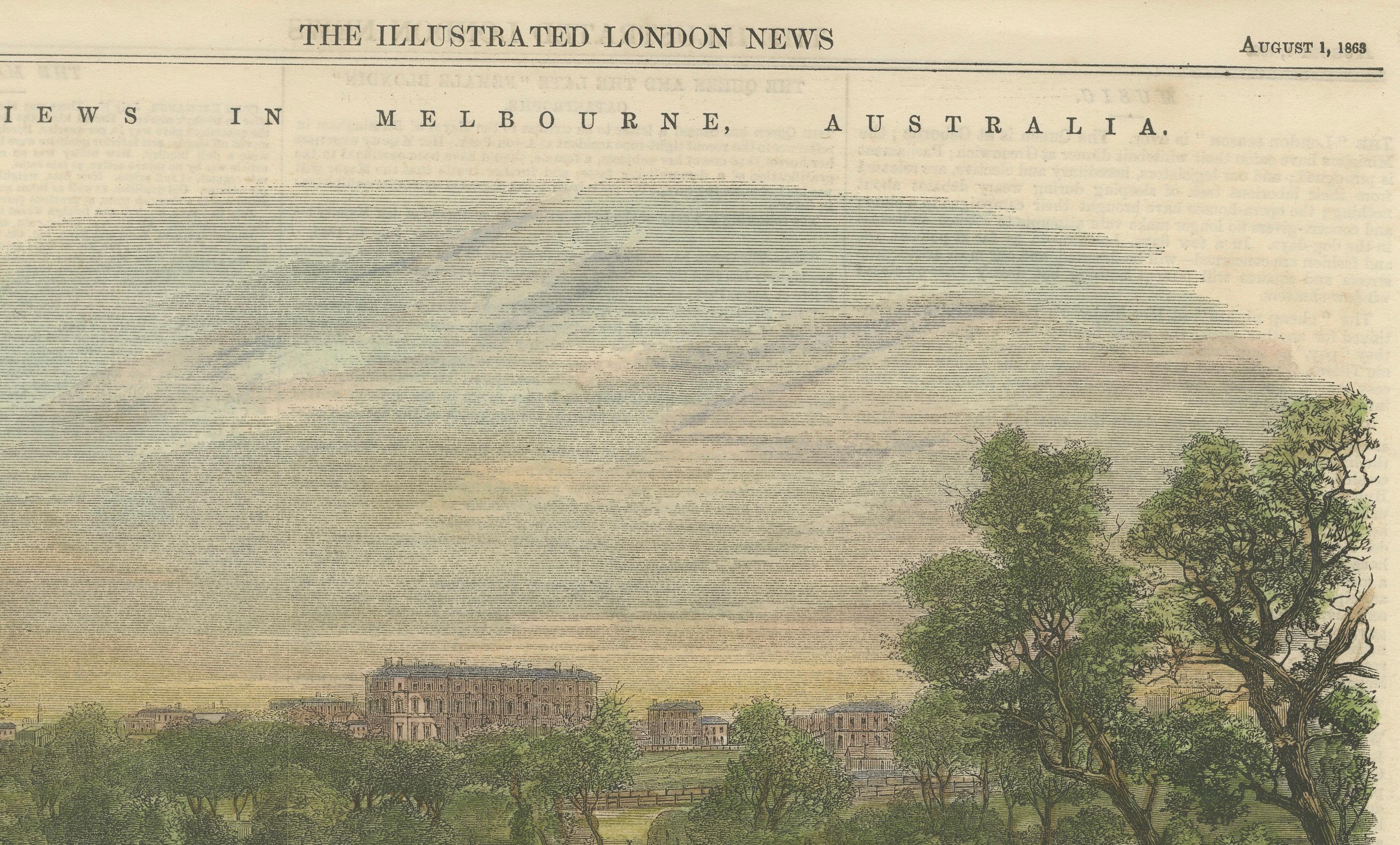 19th Century Melbourne: Government Landmarks and Bustling Bourke Street, 1863 For Sale 1