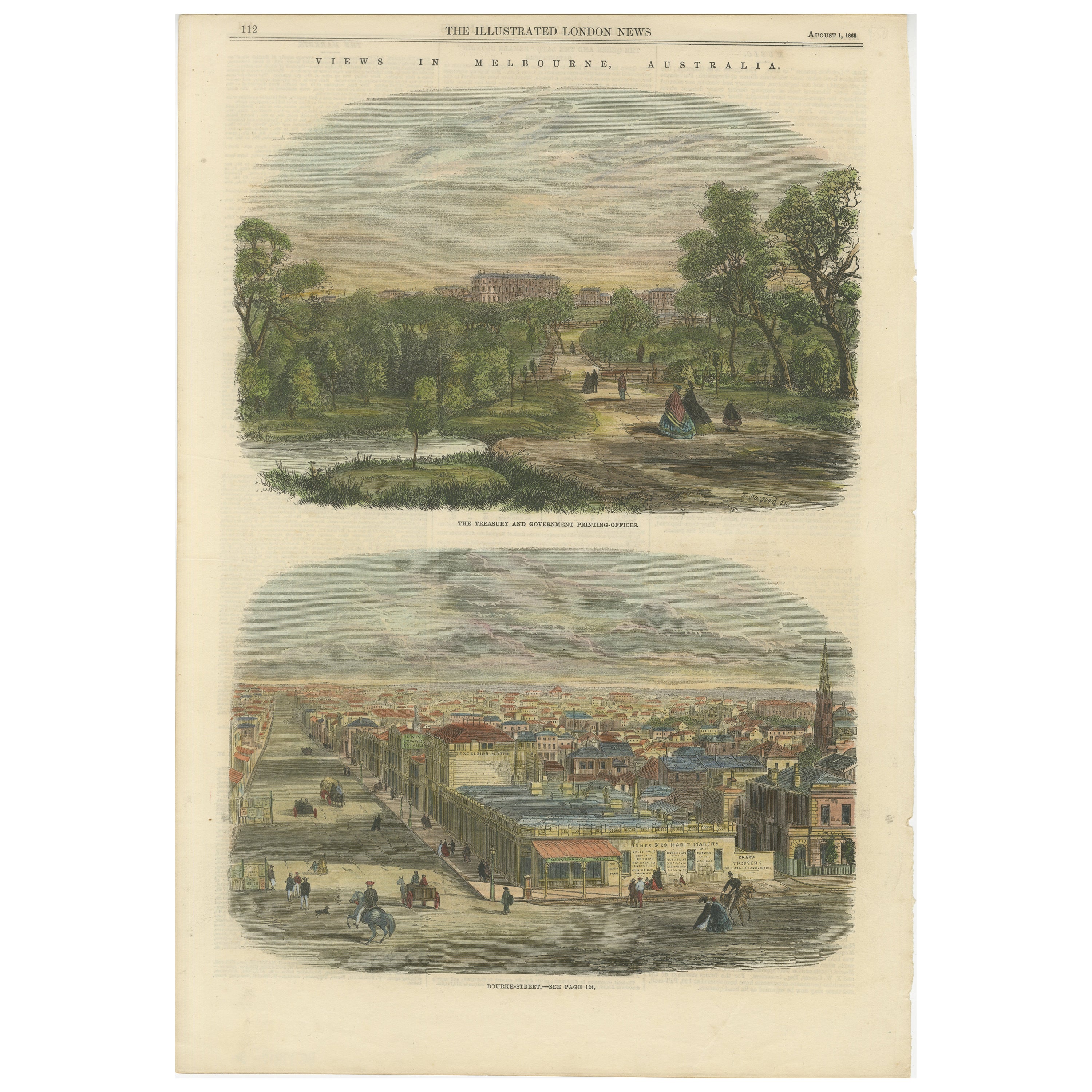 Melbourne del XIX secolo: I punti di riferimento del governo e la vivace Bourke Street, 1863 in vendita
