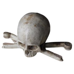 Vintage 19th Century Memento Mori Carved Skull & Cross Bones 