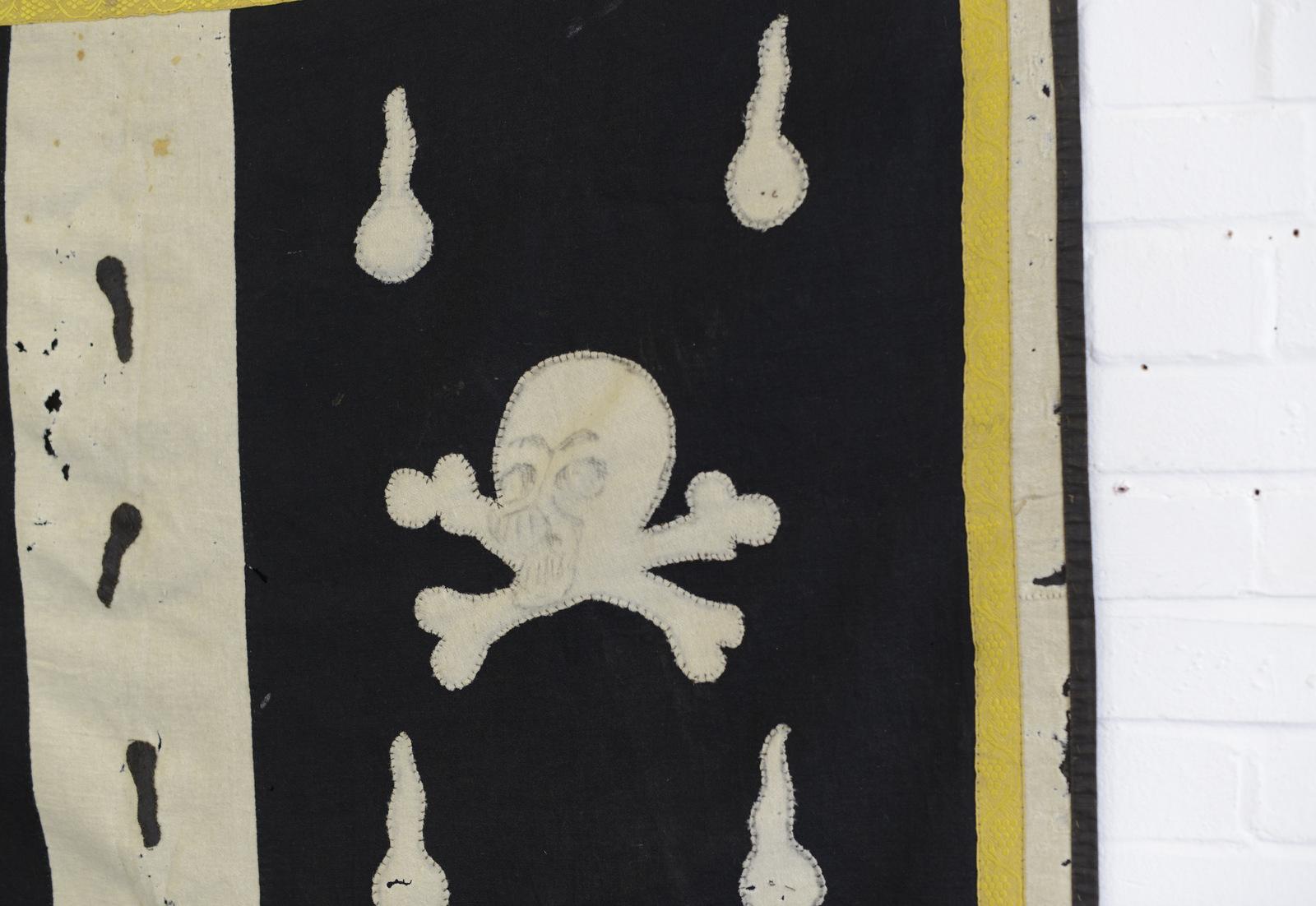 19th century Memento Mori Coffin cover

- Hand stitched felt tears and skulls
- Made from linen
- Original pencil lines mark where it would have been embroidered at a later time
- Would have been made to drape over a coffin as it was lowered