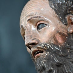 19th Century Memento Mori Glass Eyed Santos Figure