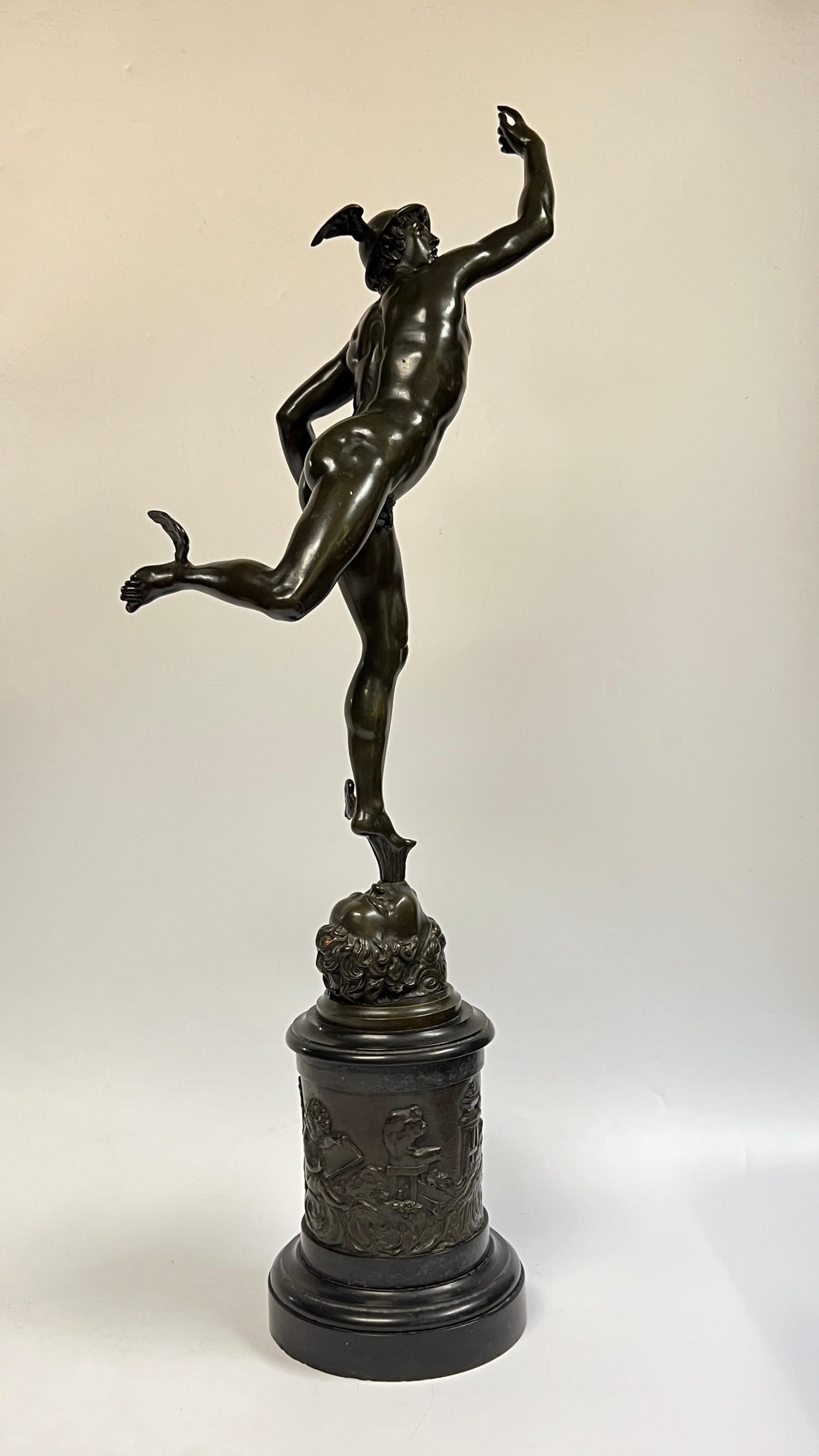 Neoclassical Revival 19th Century Mercury After Giambologna Grand Tour Bronze Sculpture For Sale