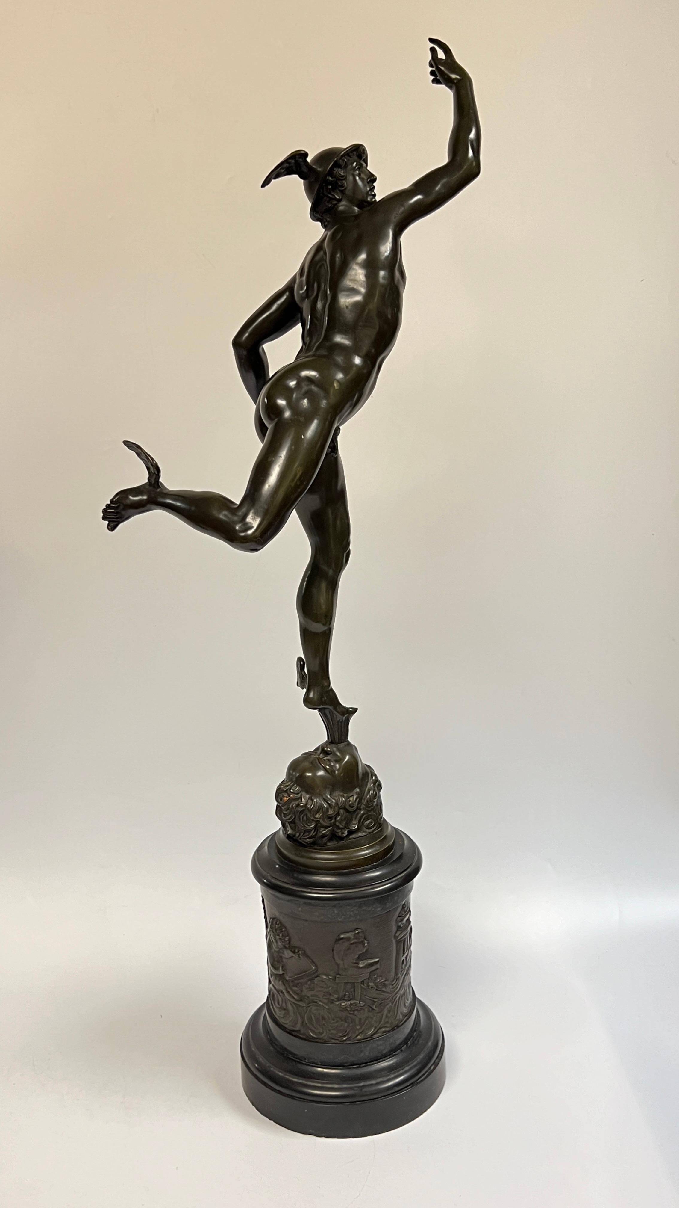 19th Century Mercury After Giambologna Grand Tour Bronze Sculpture In Good Condition For Sale In New York, NY