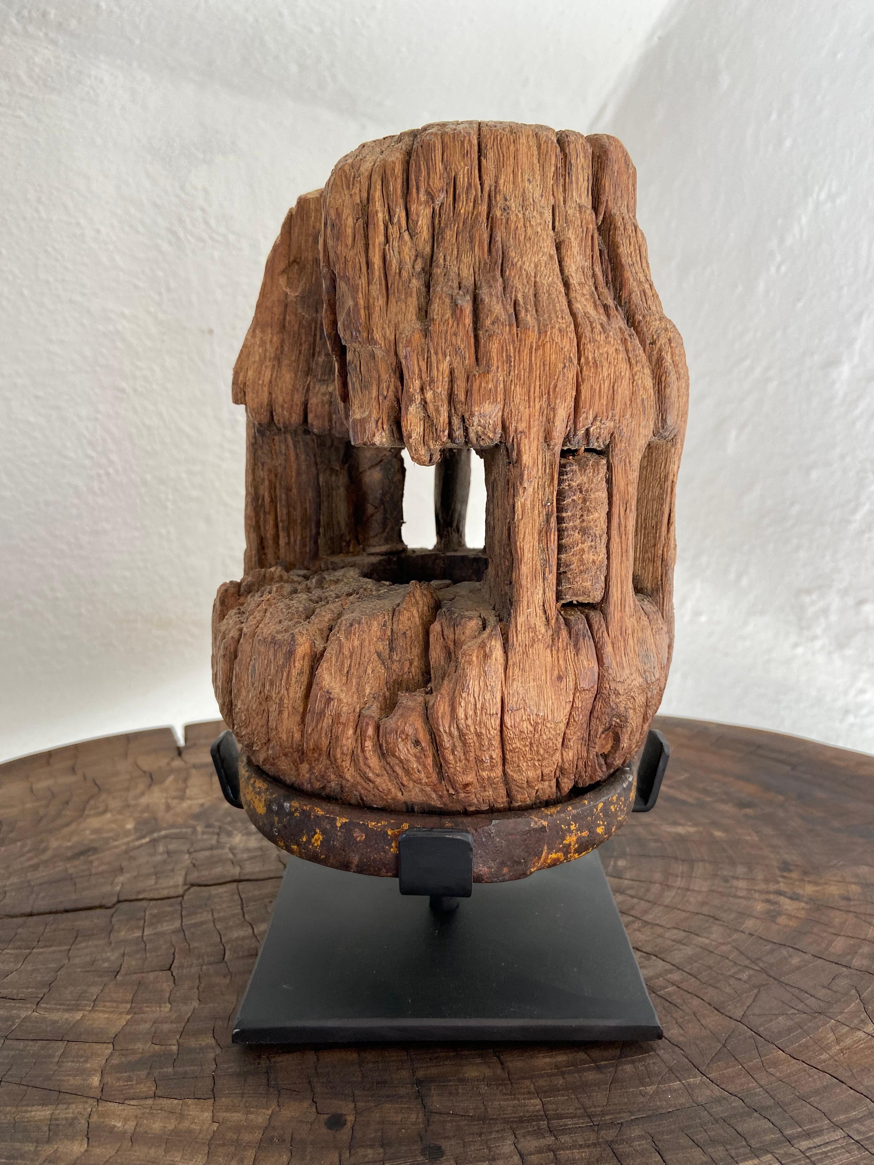 Hand-Carved 19th Century Mesquite Wheel Hub from Mexico