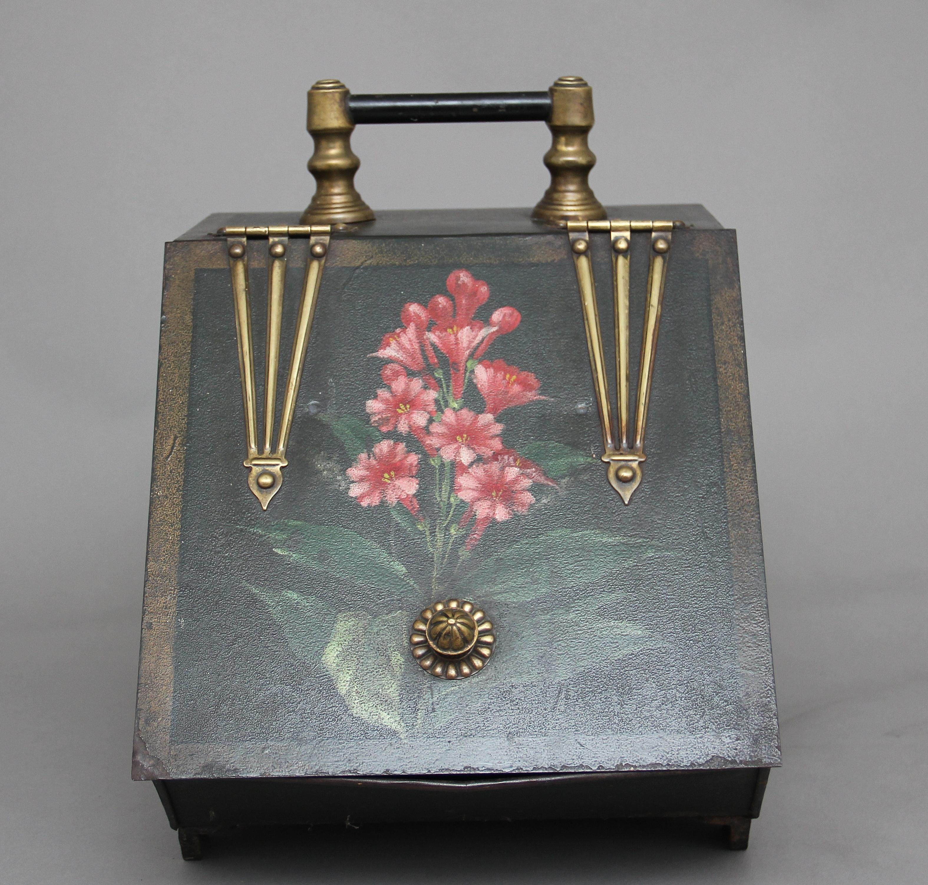 19th Century Metal and Painted Coal Box In Good Condition For Sale In Martlesham, GB