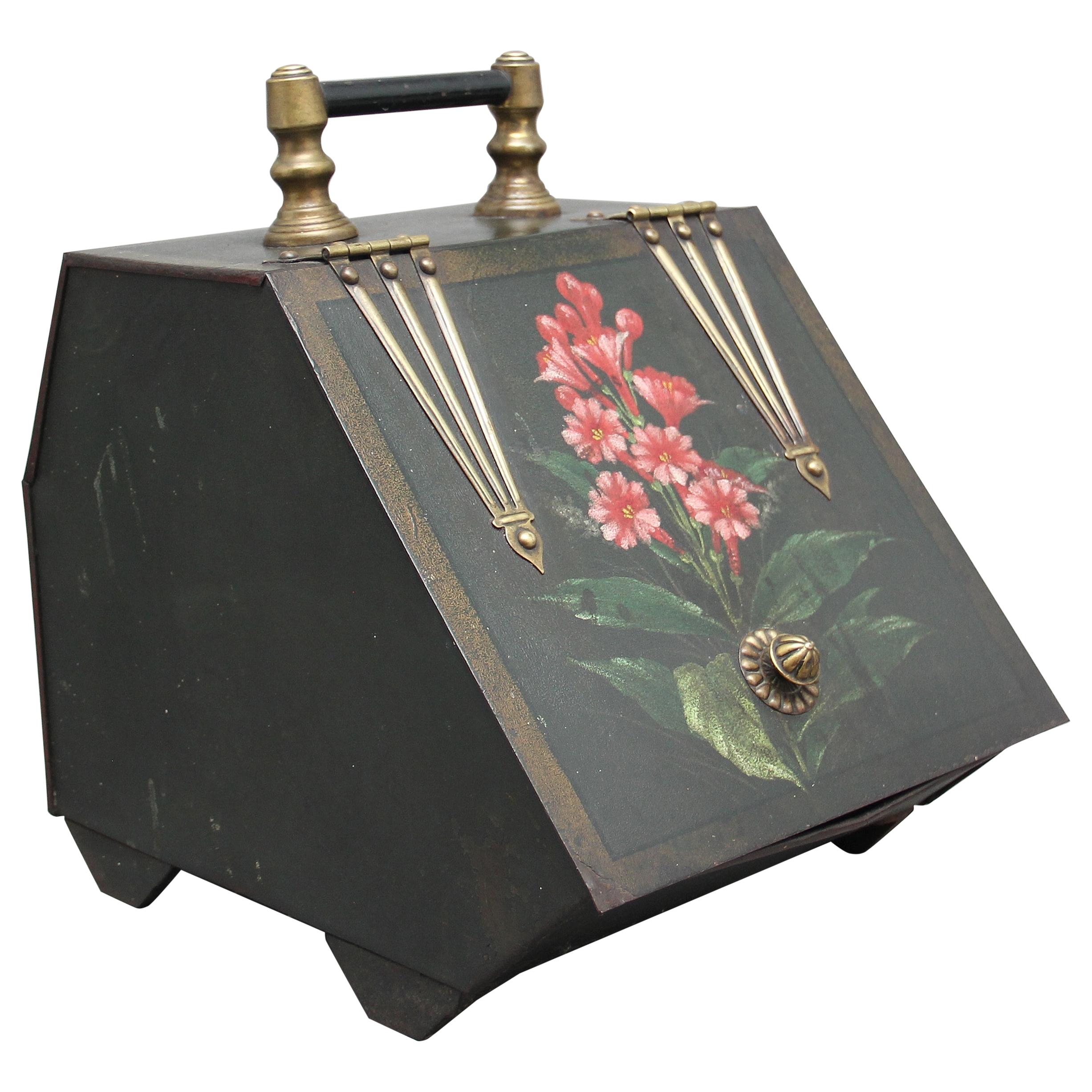 19th Century Metal and Painted Coal Box