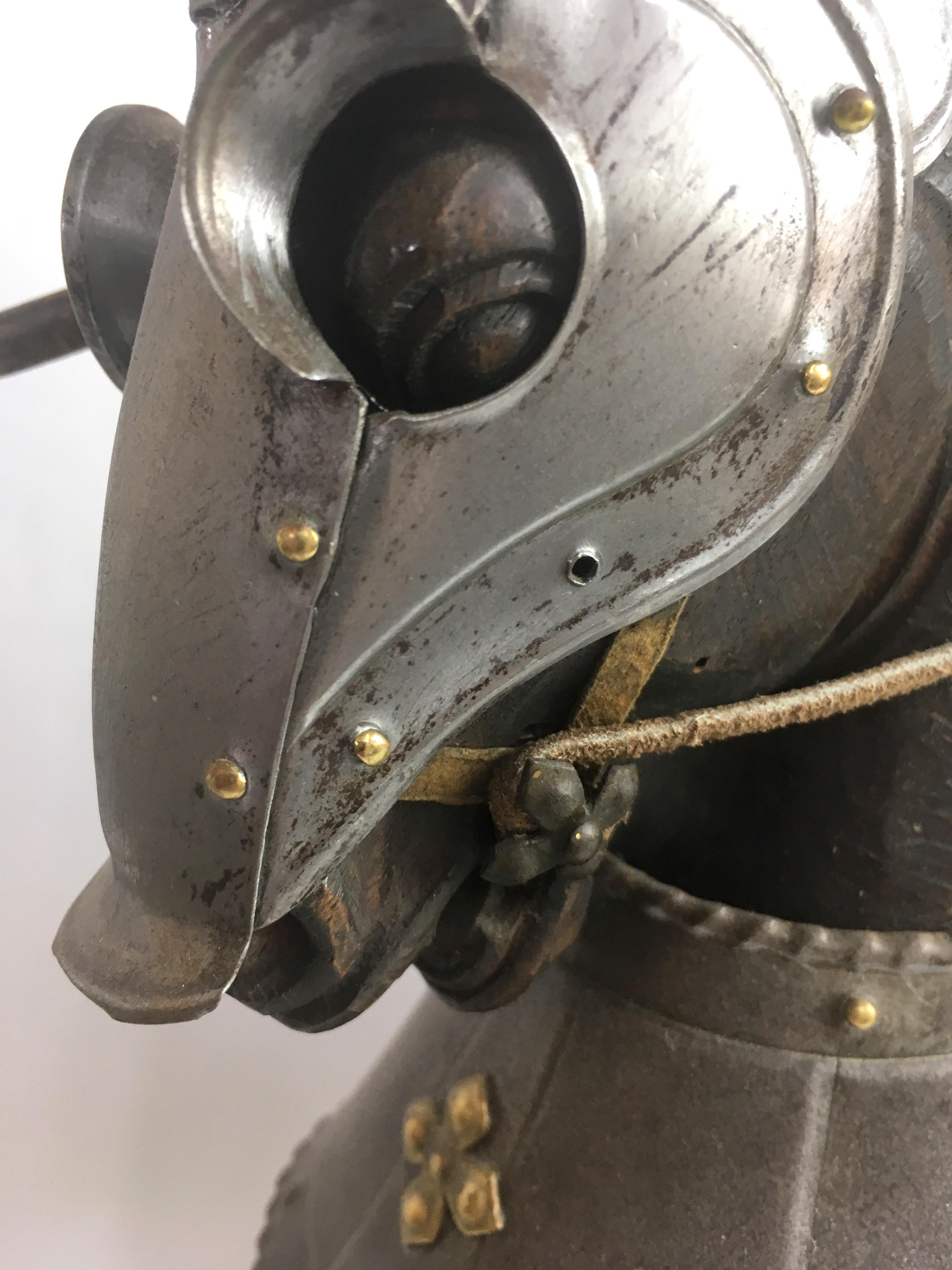 19th Century Metal and Wooden Model of 15th Century Armored Knight on Horseback For Sale 6
