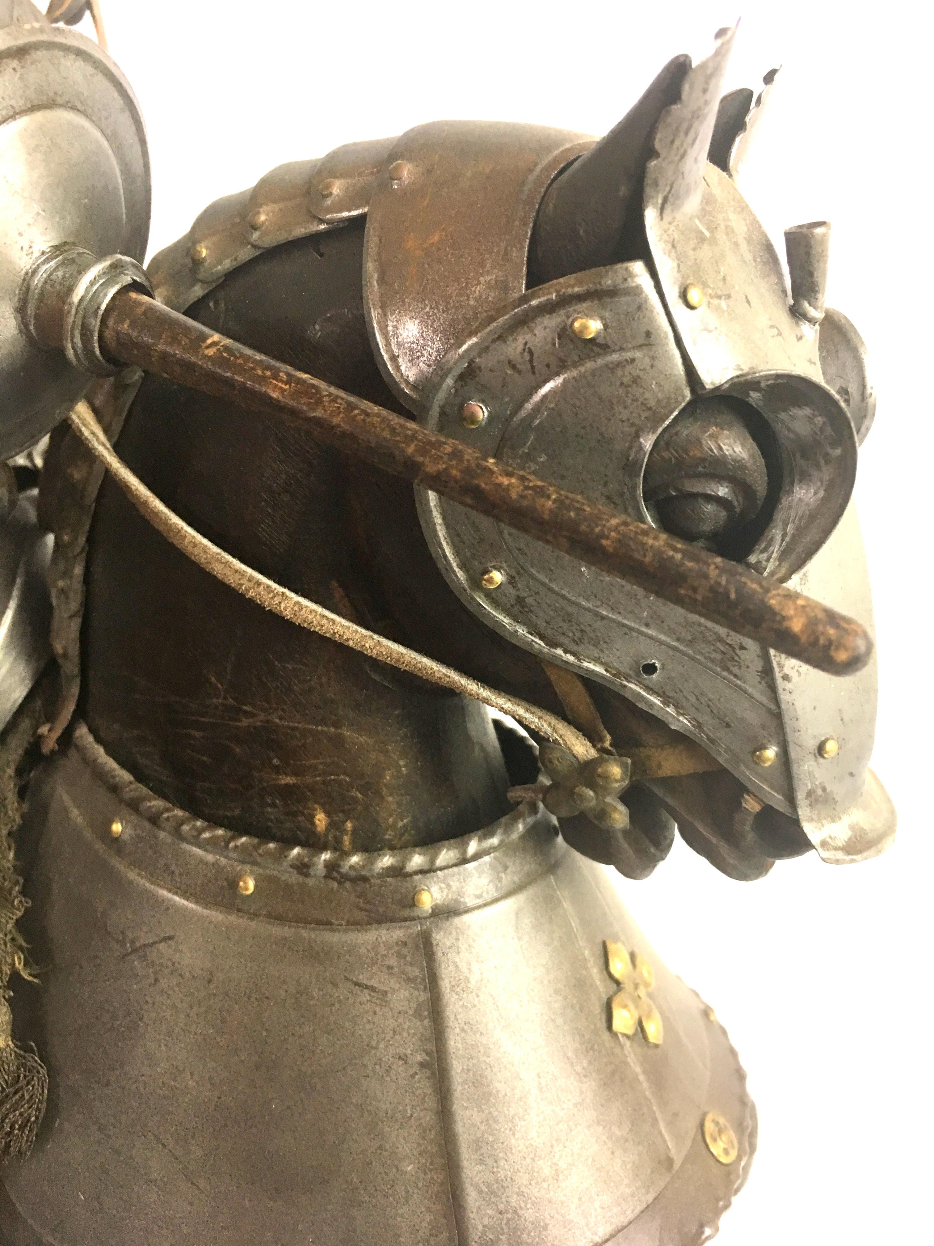 19th Century Metal and Wooden Model of 15th Century Armored Knight on Horseback For Sale 7