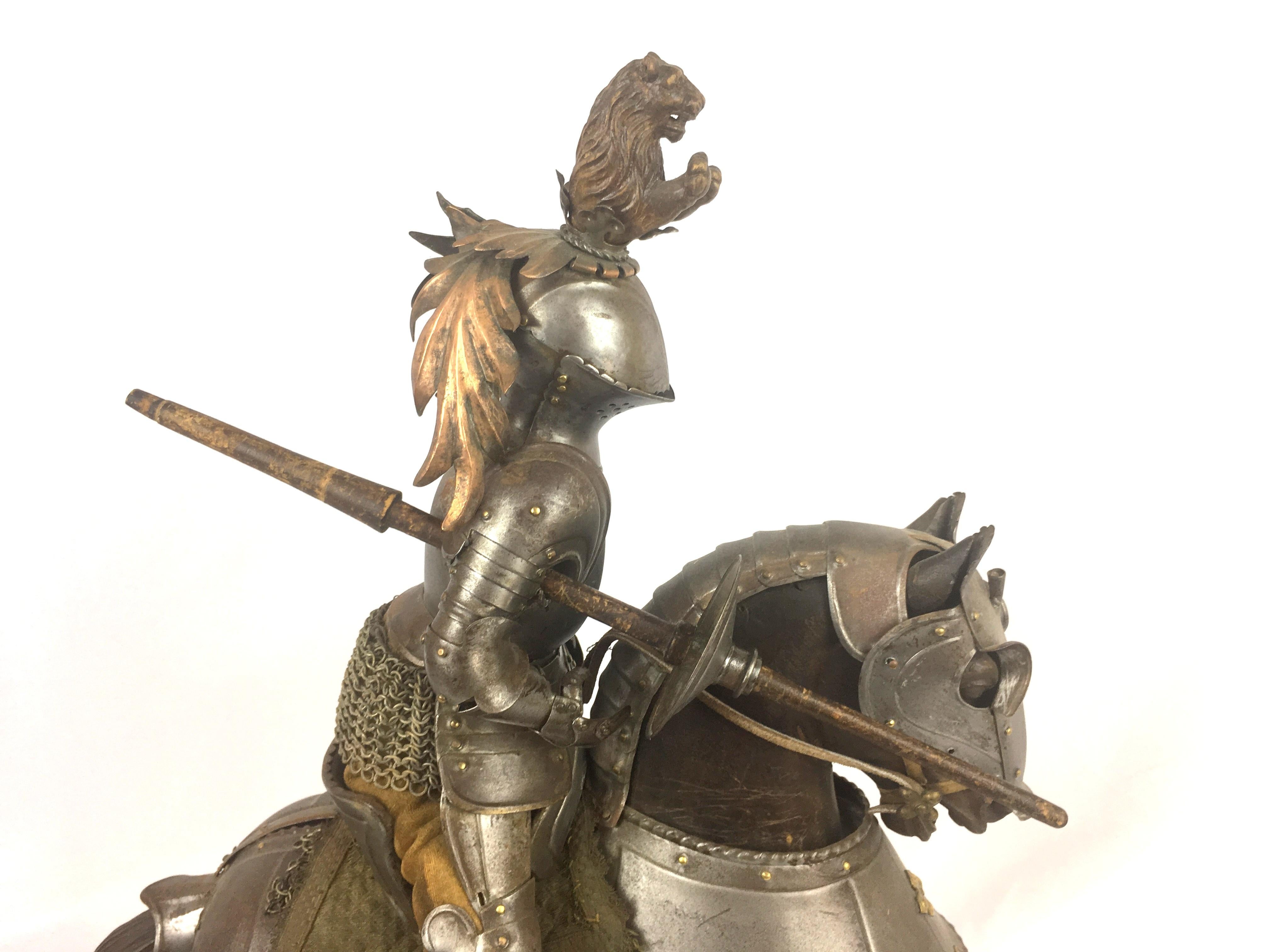 19th Century Metal and Wooden Model of 15th Century Armored Knight on Horseback For Sale 9