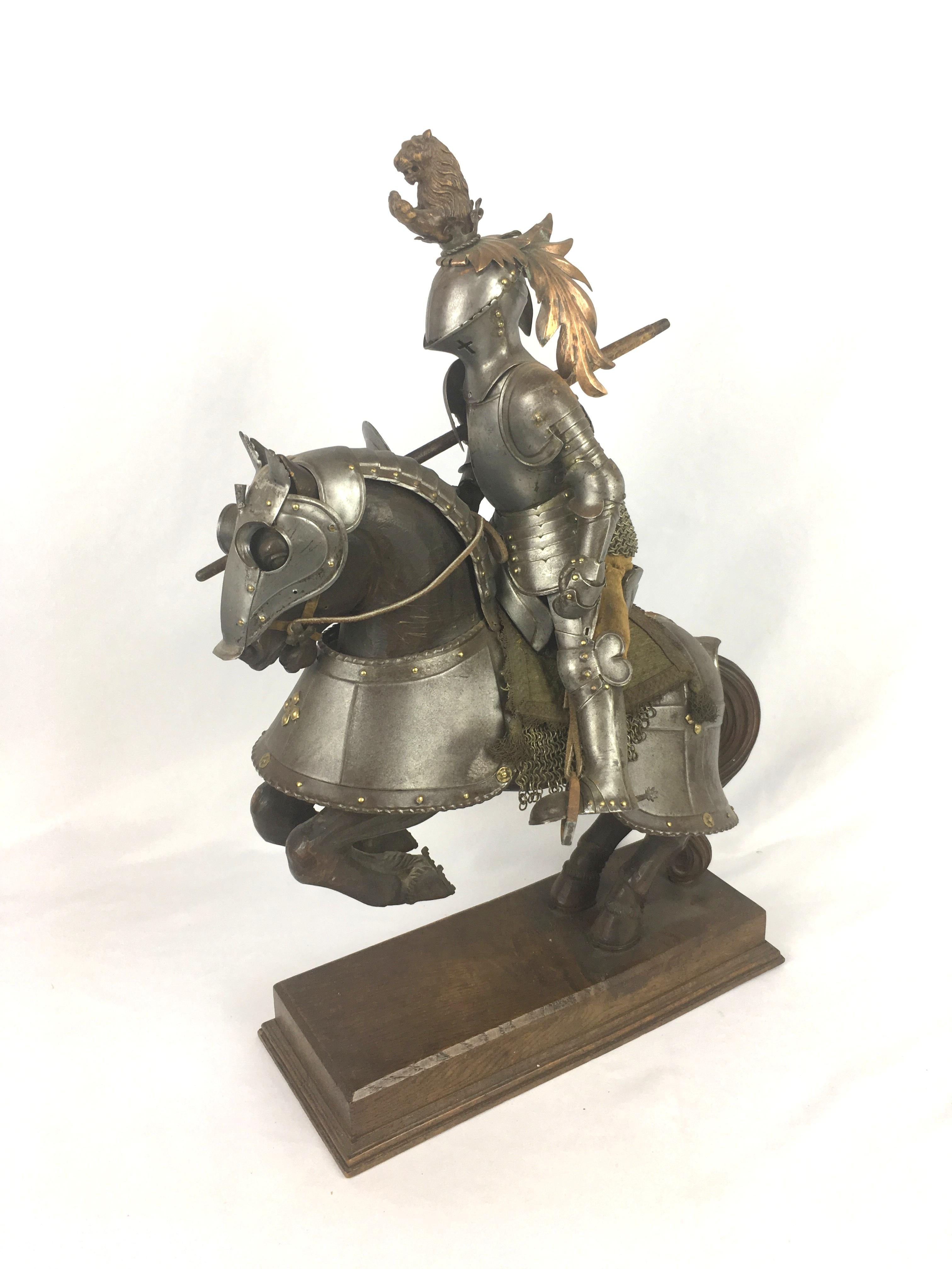 19th Century Metal and Wooden Model of 15th Century Armored Knight on Horseback For Sale 11