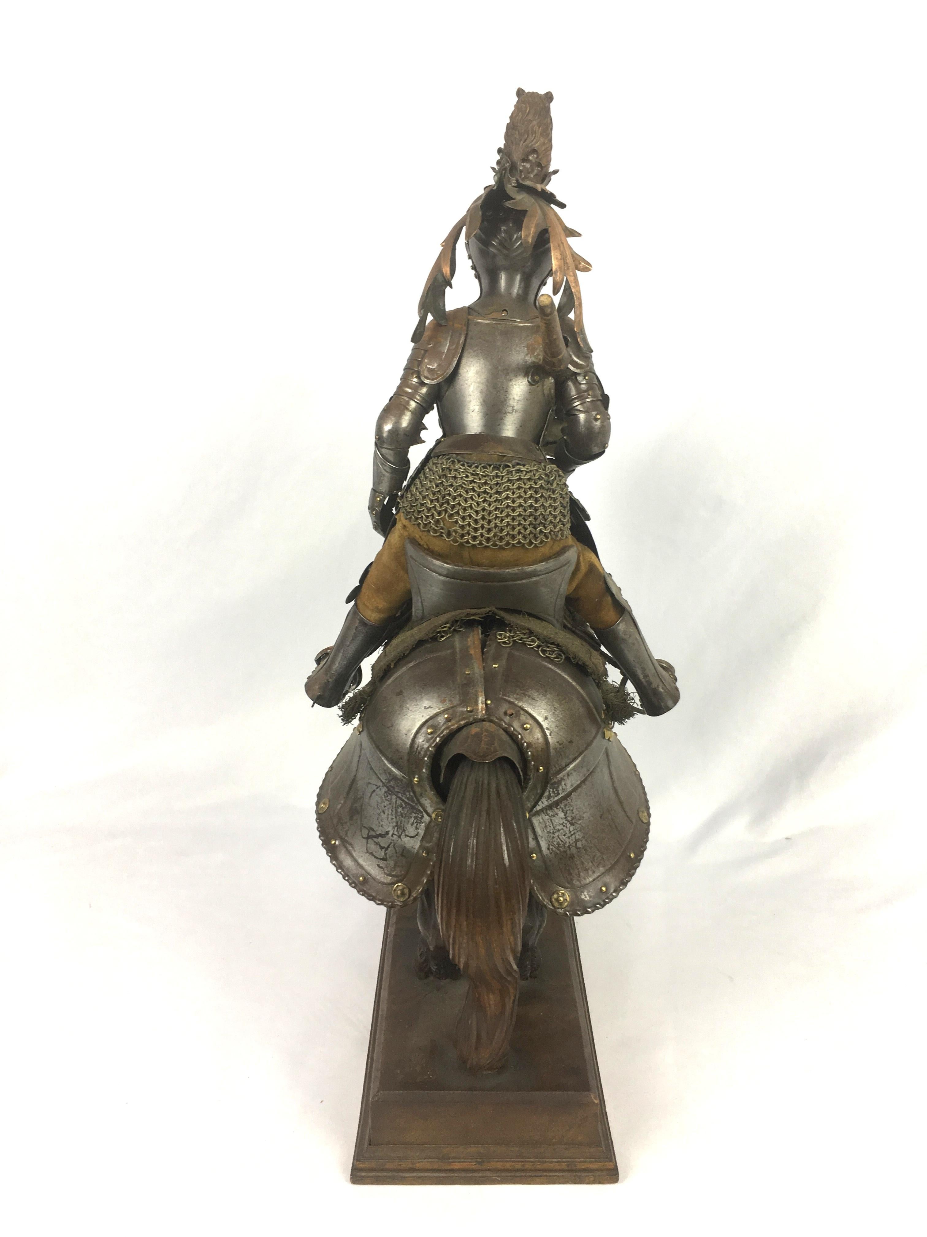 19th Century Metal and Wooden Model of 15th Century Armored Knight on Horseback For Sale 13