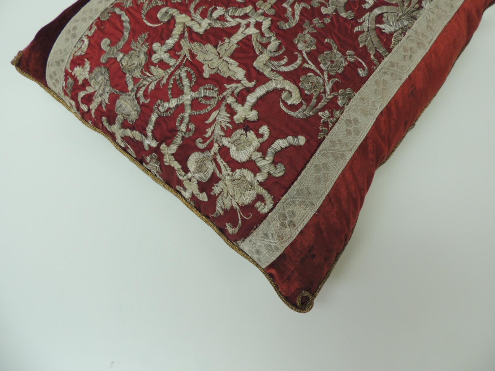 Moorish 19th Century Metallic Threads Embroidery Lumbar Decorative Pillow