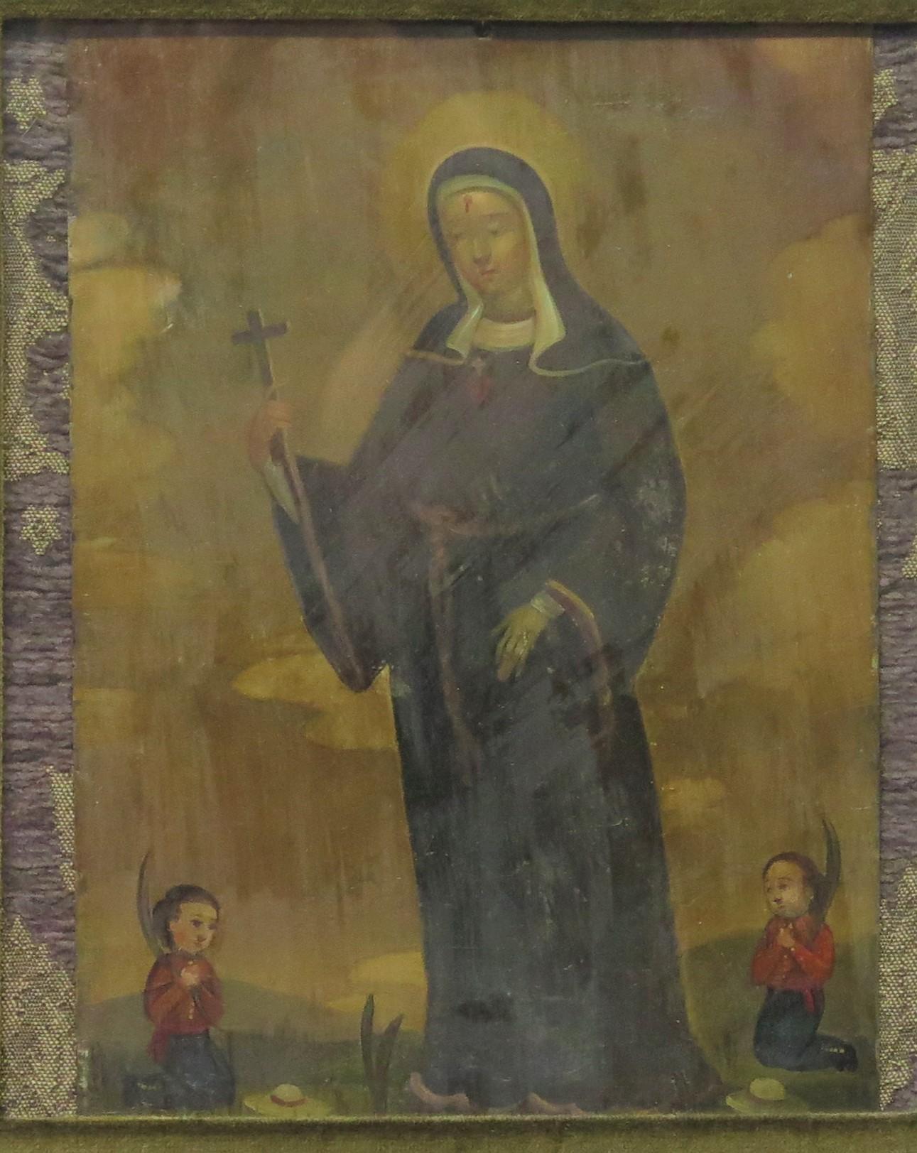 This late 19th century Mexican Folk Art devotional painting depicts St. Rita of Casia, the patron saint of lost and improbable causes.

MEASUREMENTS:

15.5