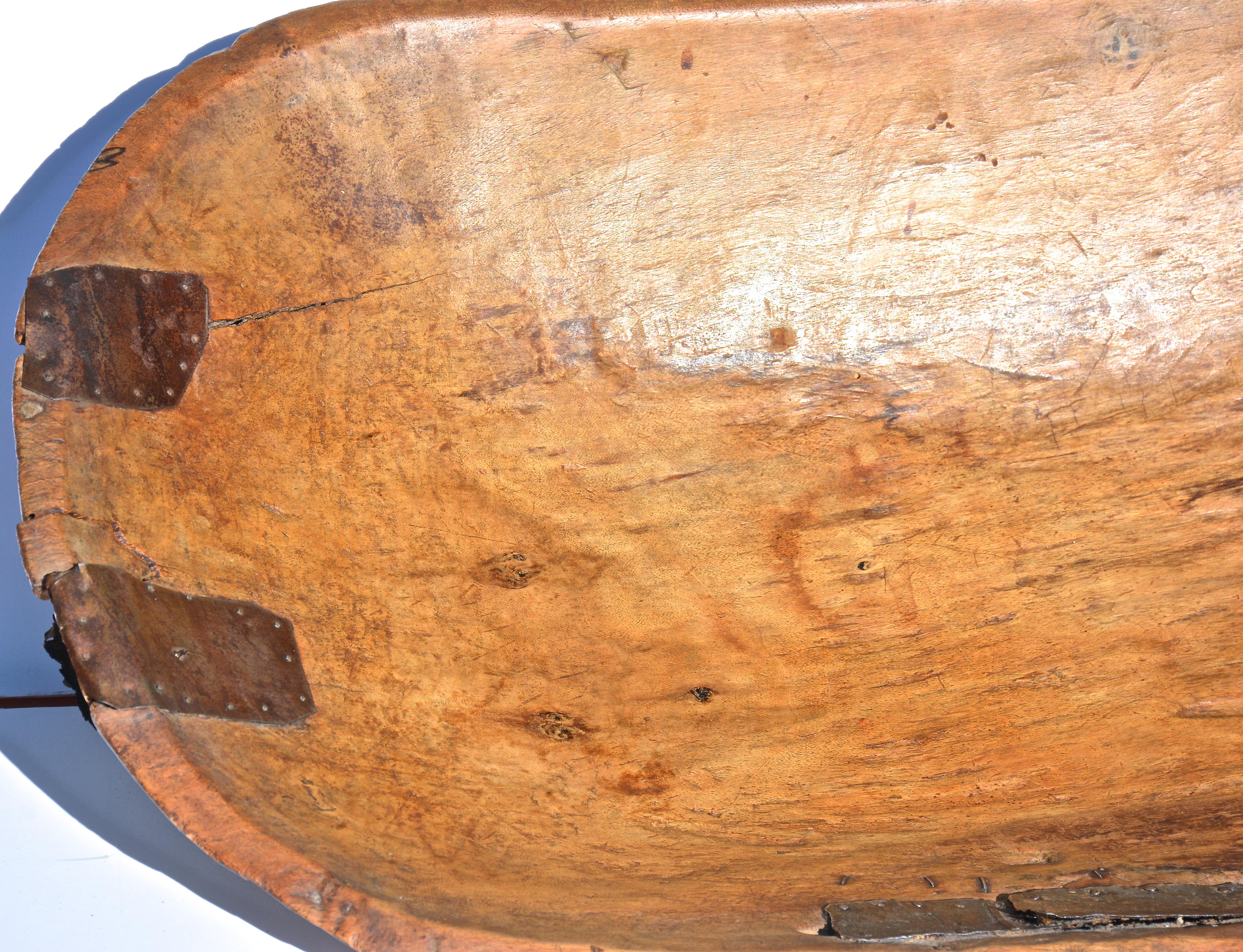 Hand-Carved 19th Century Mexican Hand Carved Sabino Wood Bowl with vintage native repair For Sale